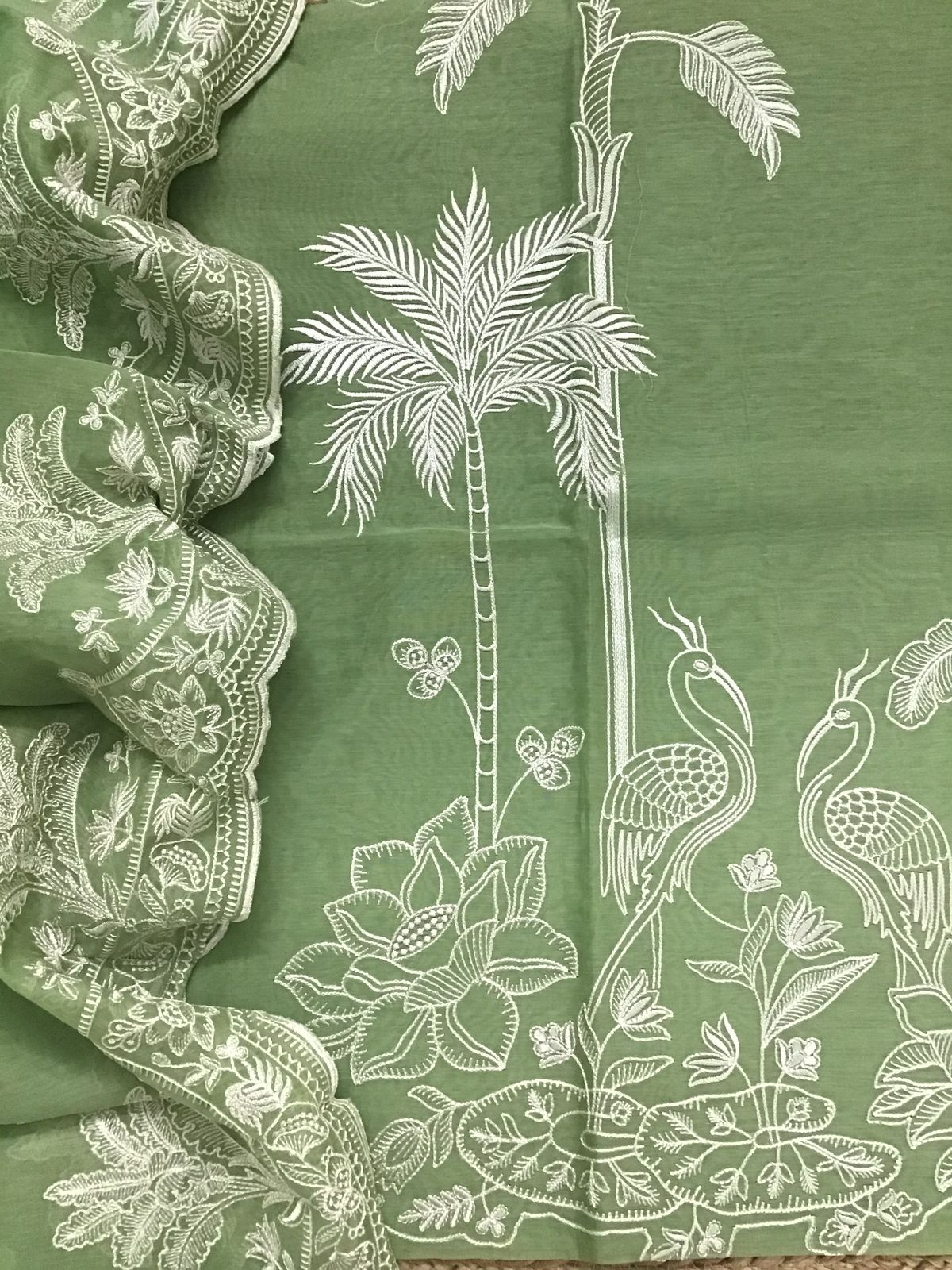 PURE MUL CHANDERI kurta AND Dupatta PARSI GARA UNSTITCHED SUIT CH54237G Green