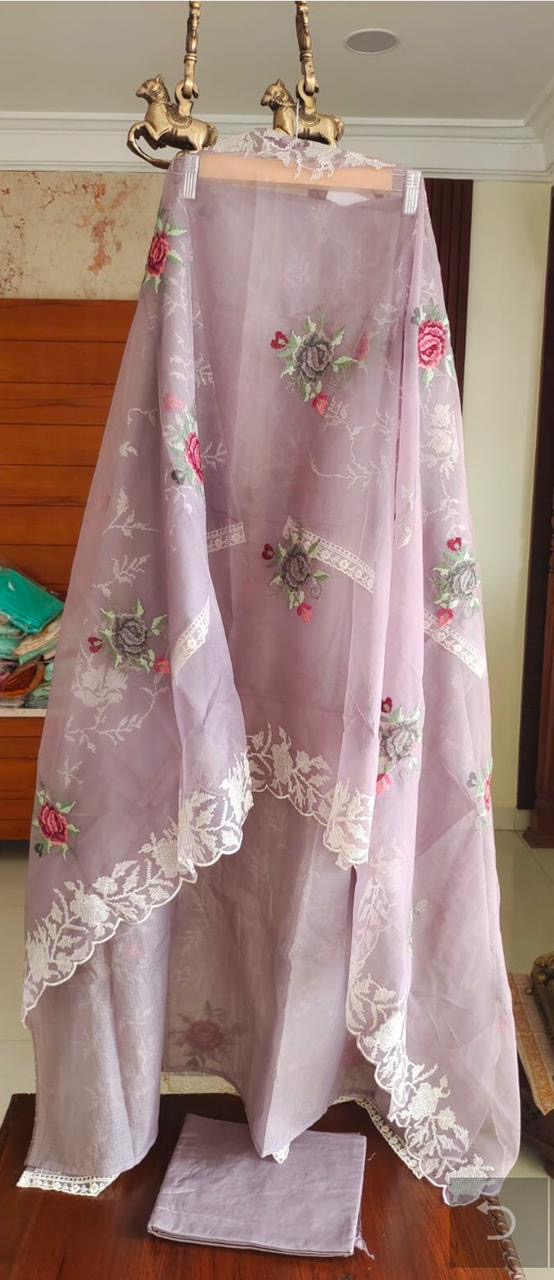 Atharva Embroidered Cotton Kota Salwar Kameez/Embroidery organza Dupatta/Cotton kota Embroidery Shirt Pink/Cotton Chikankari Bottom- KK00213