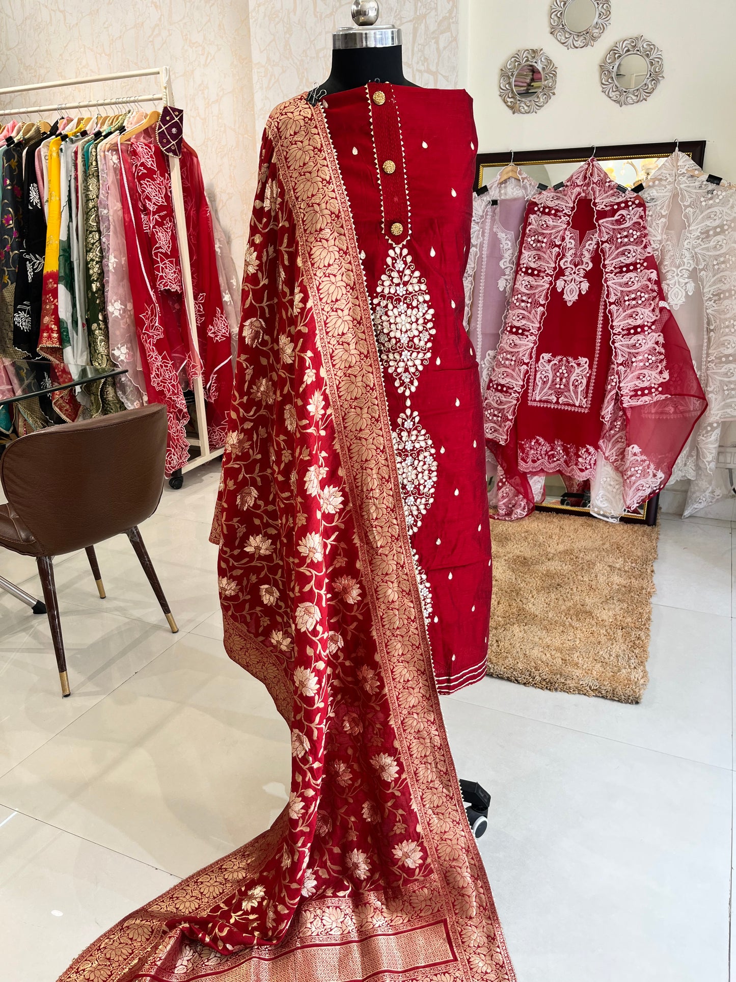 ATHARVA HERITAGE Hand Embroidery Salwar Kameez/Chanderi Silk 70 Grams/Banarsi Silk Dupatta/Stones/CH16779