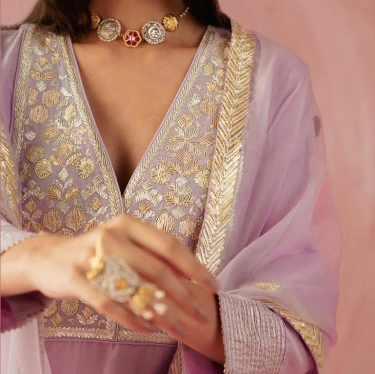 Atharva Lilac Double Yoke Gota Kurta Set LCH001