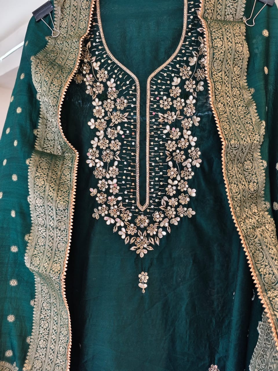 ATHARVA Hand Embroidery Salwar Kameez/Chanderi Ladies Suit/Banarsi Silk Dupatta/Stones/Custom Stitch Unstitch/Embroidery Potli/Gift/CH16771