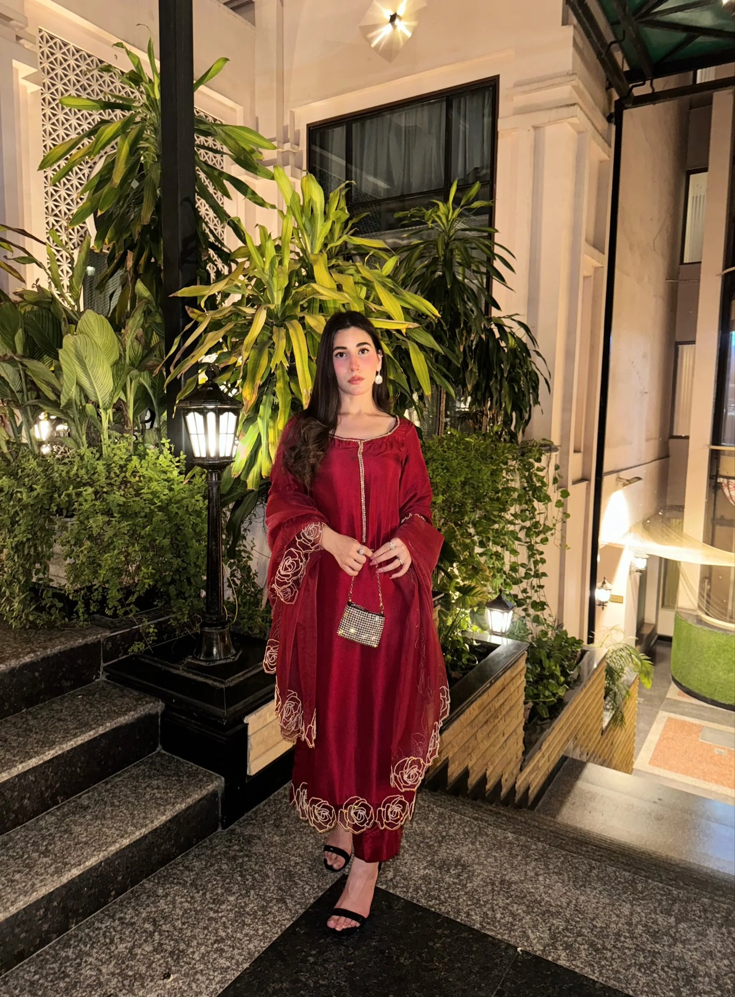 Atharva Luxe – Pure Silk Luxury Kurta Set with Handcrafted Ghera Sleeves & Organza Dupatta PSH0068-MR