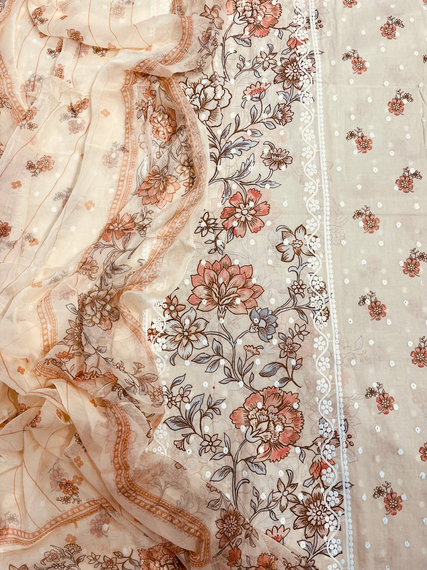 SUMMER VIBES /PURE MUL COTTON Printed Embroidered Suit COP022