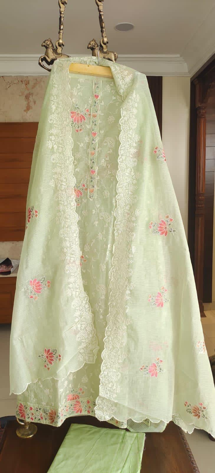 Atharva Embroidered Cotton Kota  Salwar Kameez/Embroidery Kota Dupatta /Kota Embroidery Shirt /Cotton  Bottom- KK0086 Green