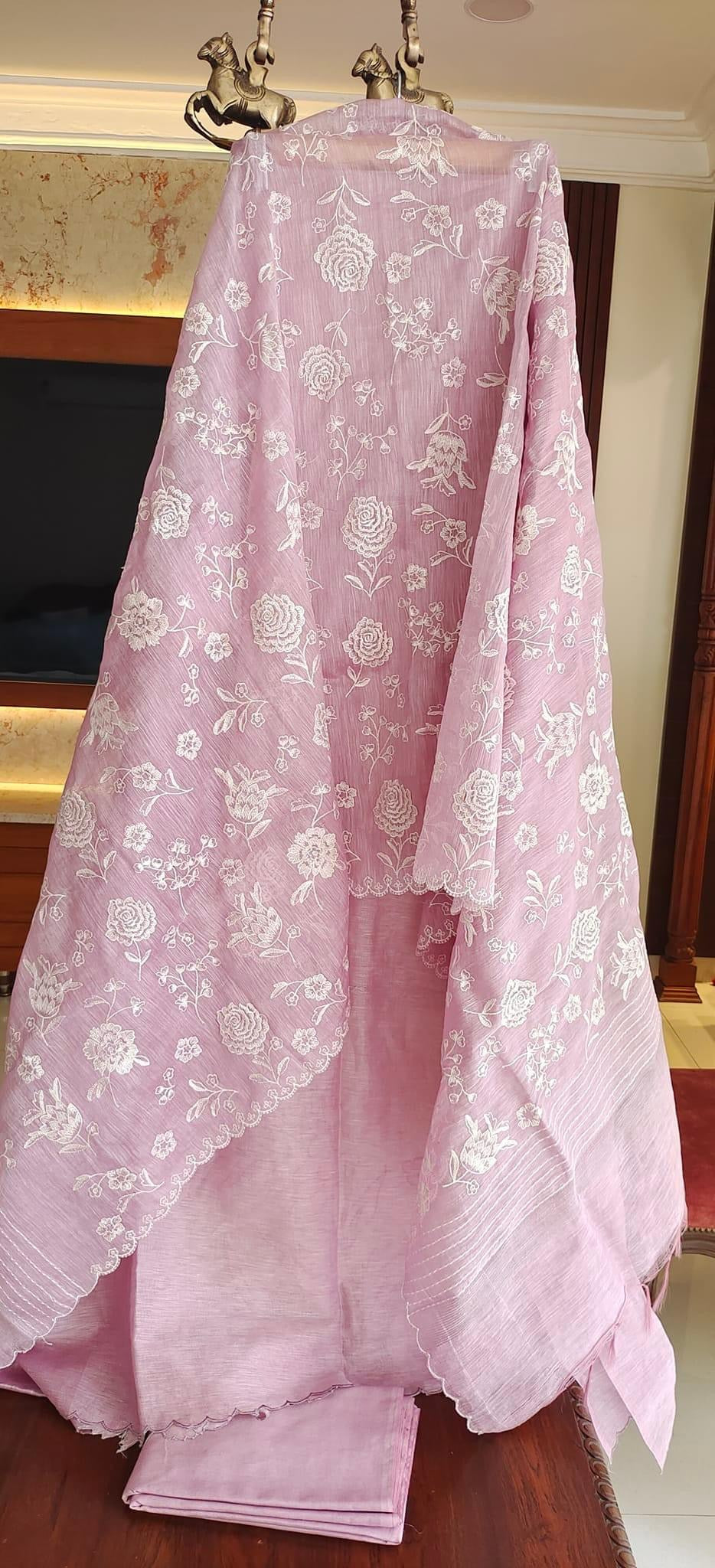 Atharva Heritage/ PURE Handwoven CHANDER SILK PARSI GARA/APPLIQUE SUIT CH54210(A)