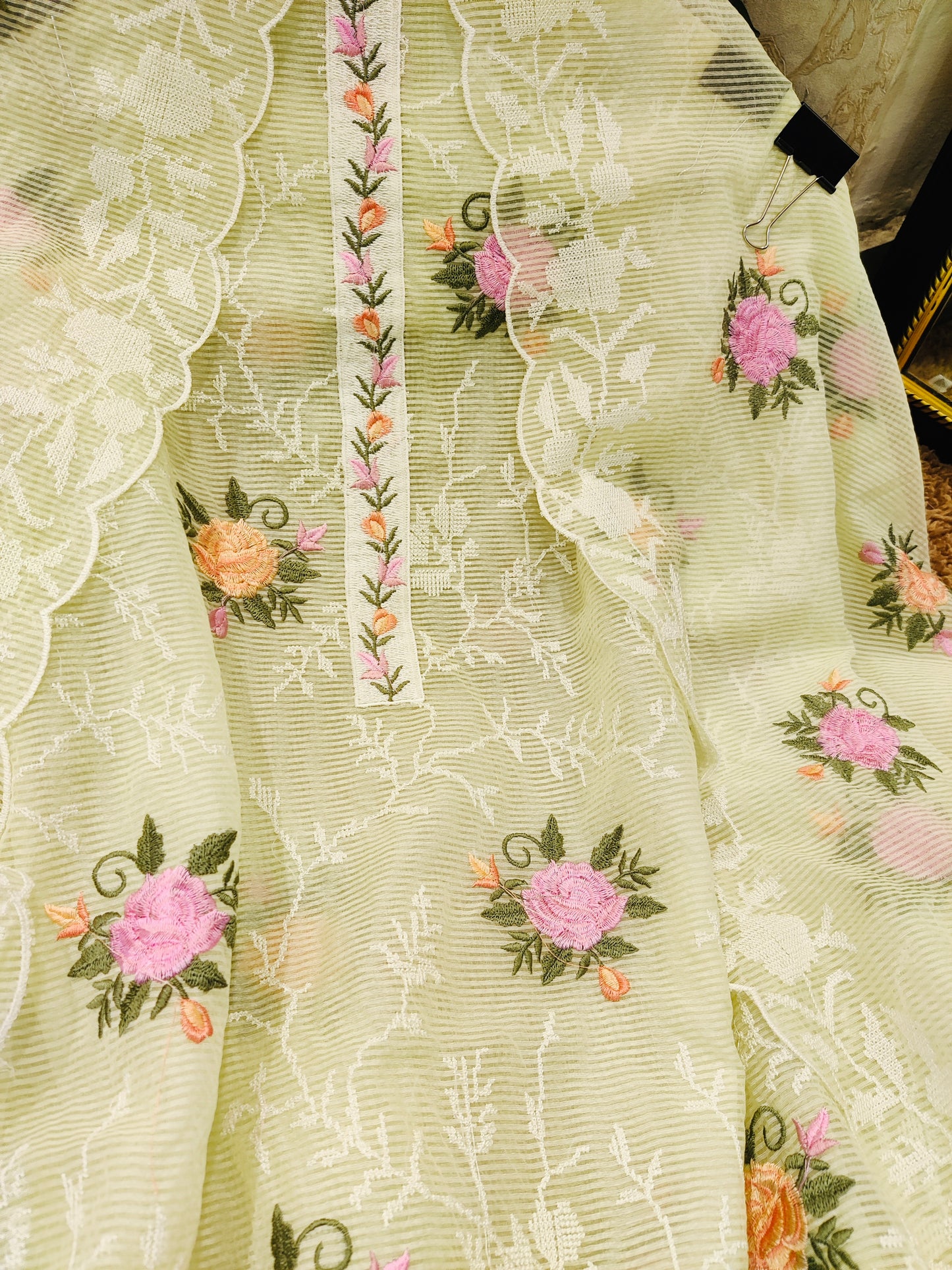 PURE MUL CHANDERI 70 GRAMS PAKISTANI SUIT with Cross Stitch EMBROIDERY CHO00158