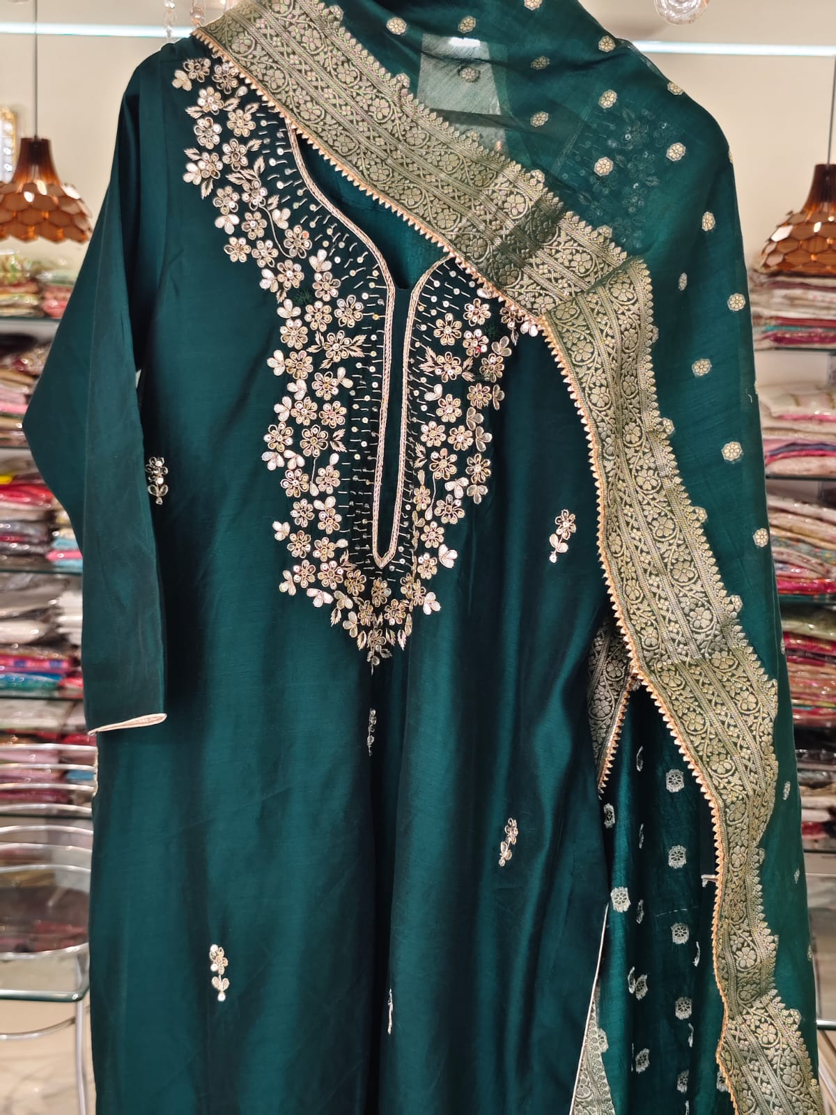 ATHARVA Hand Embroidery Salwar Kameez/Chanderi Ladies Suit/Banarsi Silk Dupatta/Stones/Custom Stitch Unstitch/Embroidery Potli/Gift/CH16771