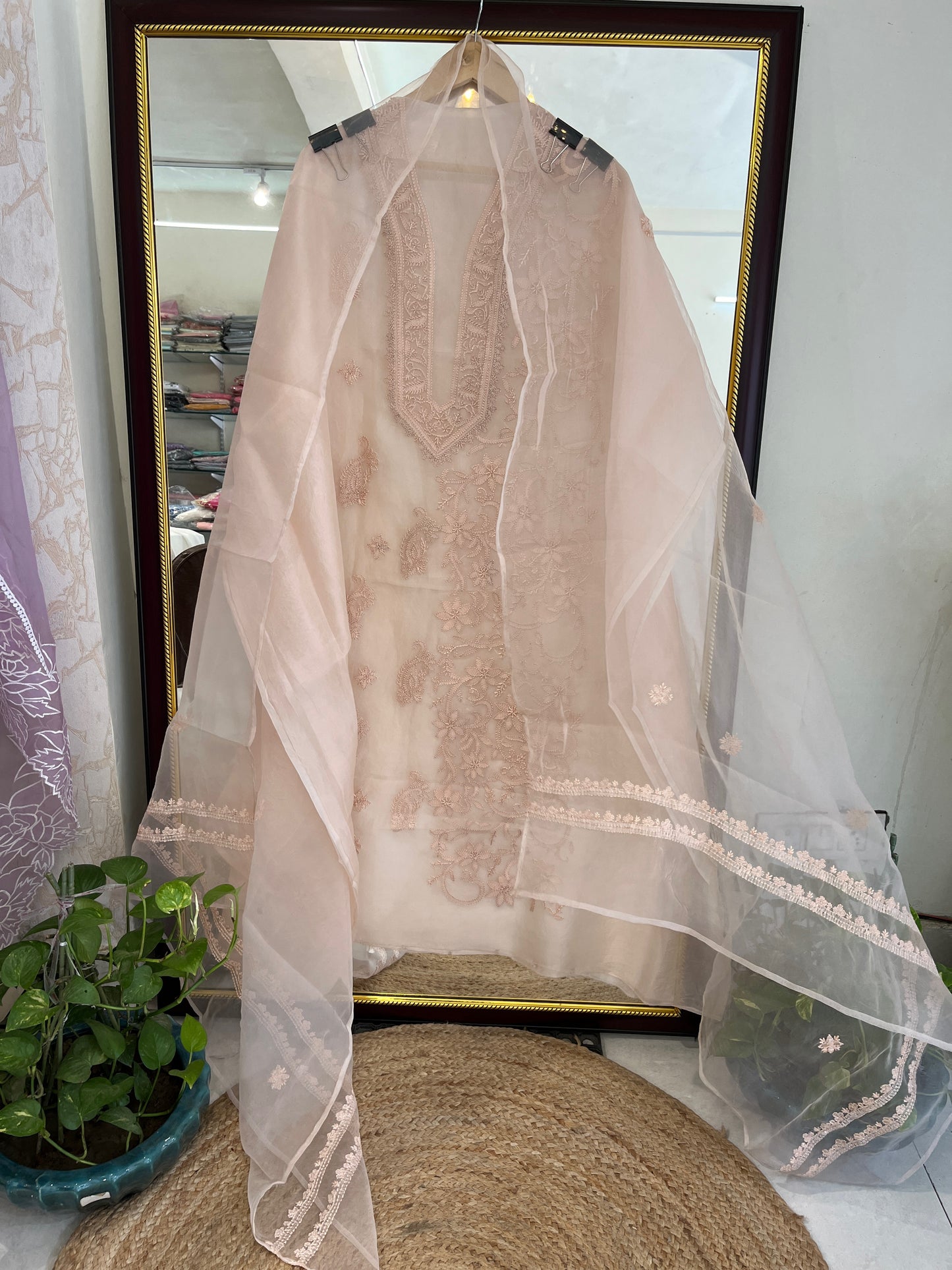 Atharva Heritage Sheer Luxury “Handcrafted 2-Taar Shadow Lucknowi Embroidered Suit – Pure Silk Organza | Limited Edition LUCK0101
