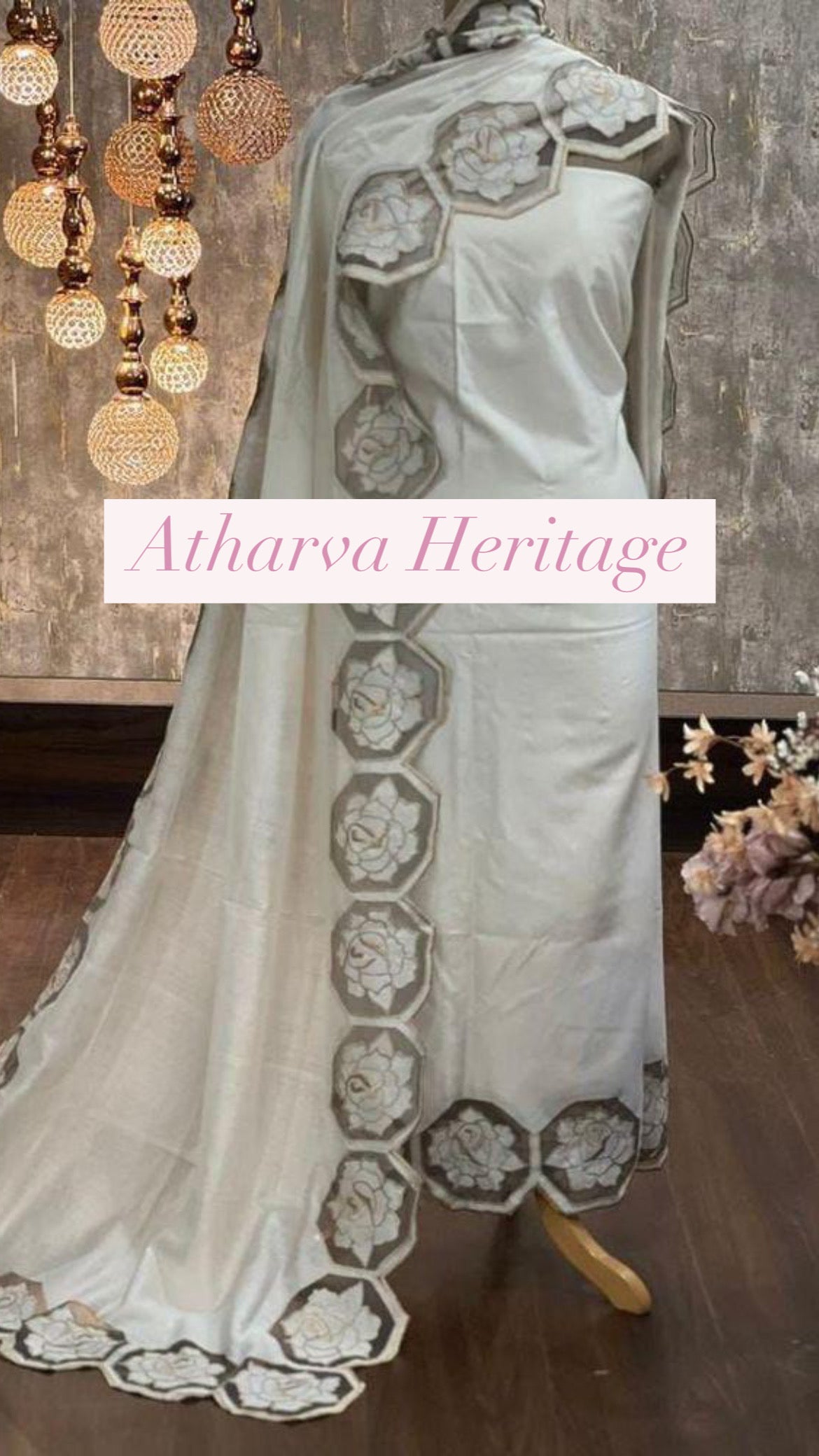 ATHARVA Applique Embroidery Salwar Kameez/Chanderi Cut-Work Shirt & Dupatta/Santoon Bottom/Custom Stitch Unstitch/Plazo/Pant/CUT8114