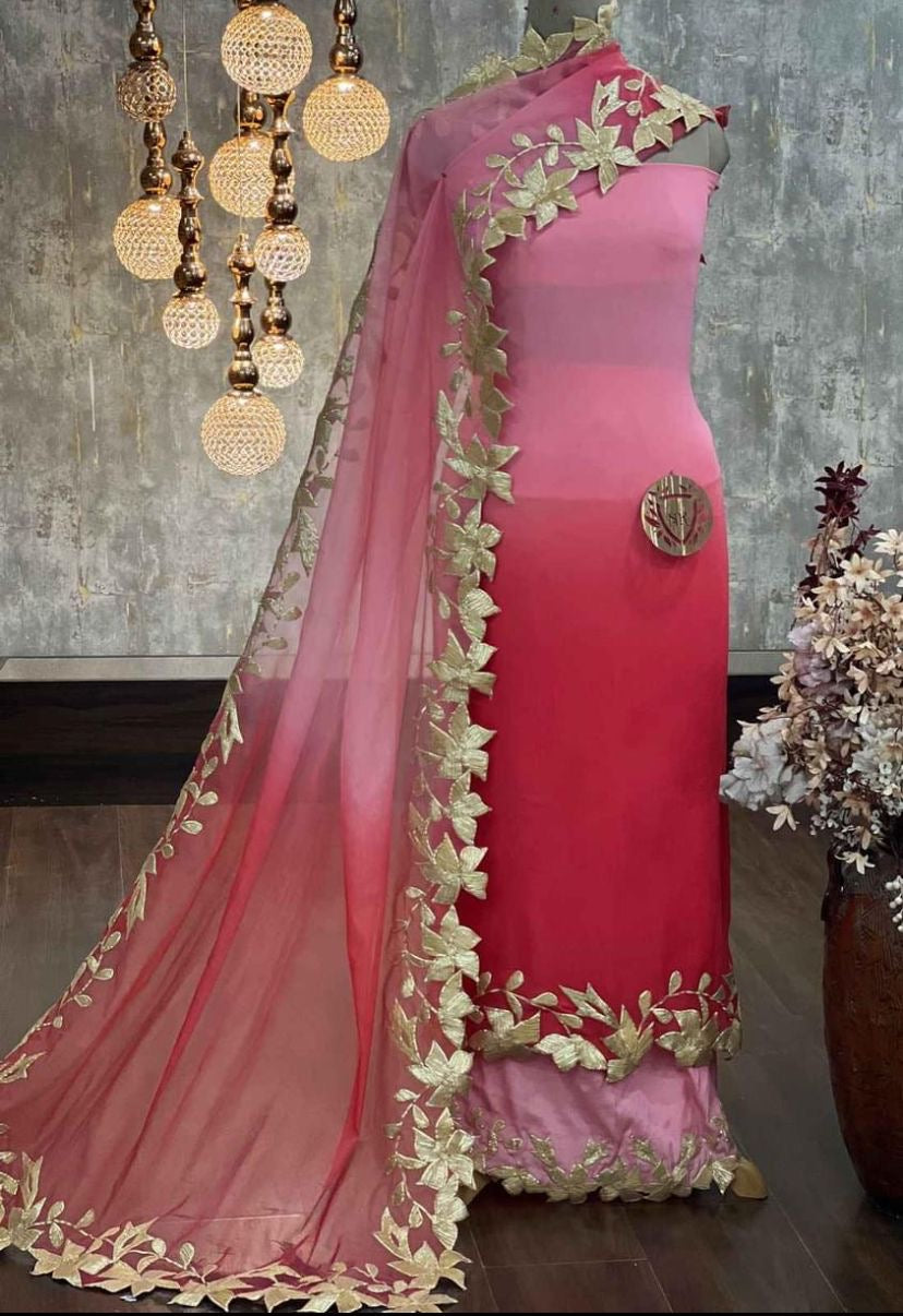 ATHARVA Hand Embroidery Salwar Kameez/Georgeete Cut-Work/Applique Shirt & Dupatta/Santoon Bottom/Custom Stitch Unstitch/Plazo/Pant/ CUT8058