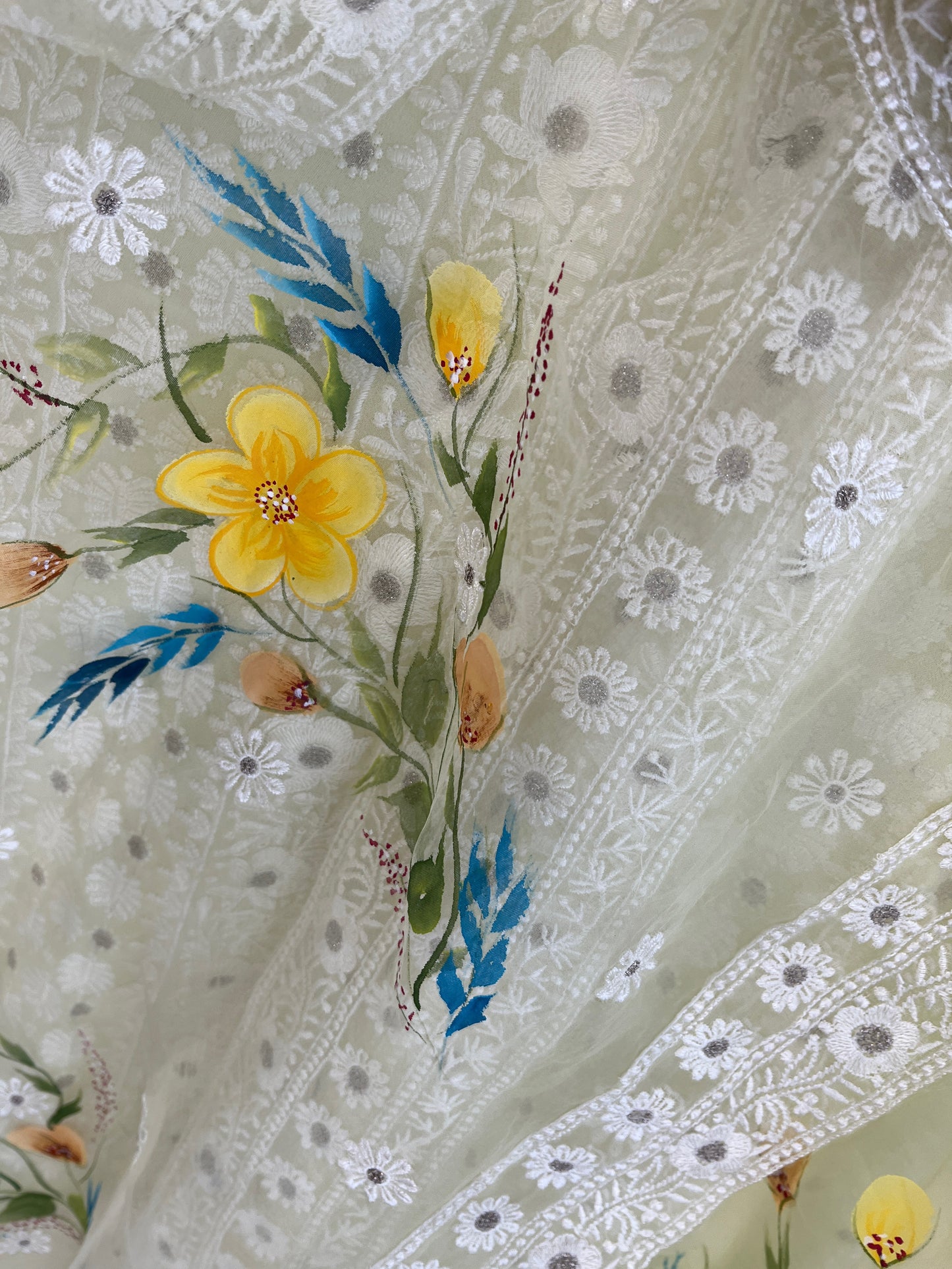 ATHARVA Hand Embroidery Salwar Kameez/Georgette/yellow/hand painted / lucknowi Emb/Custom Stitch/Churidar/Anarkali/Plazo/GE9098