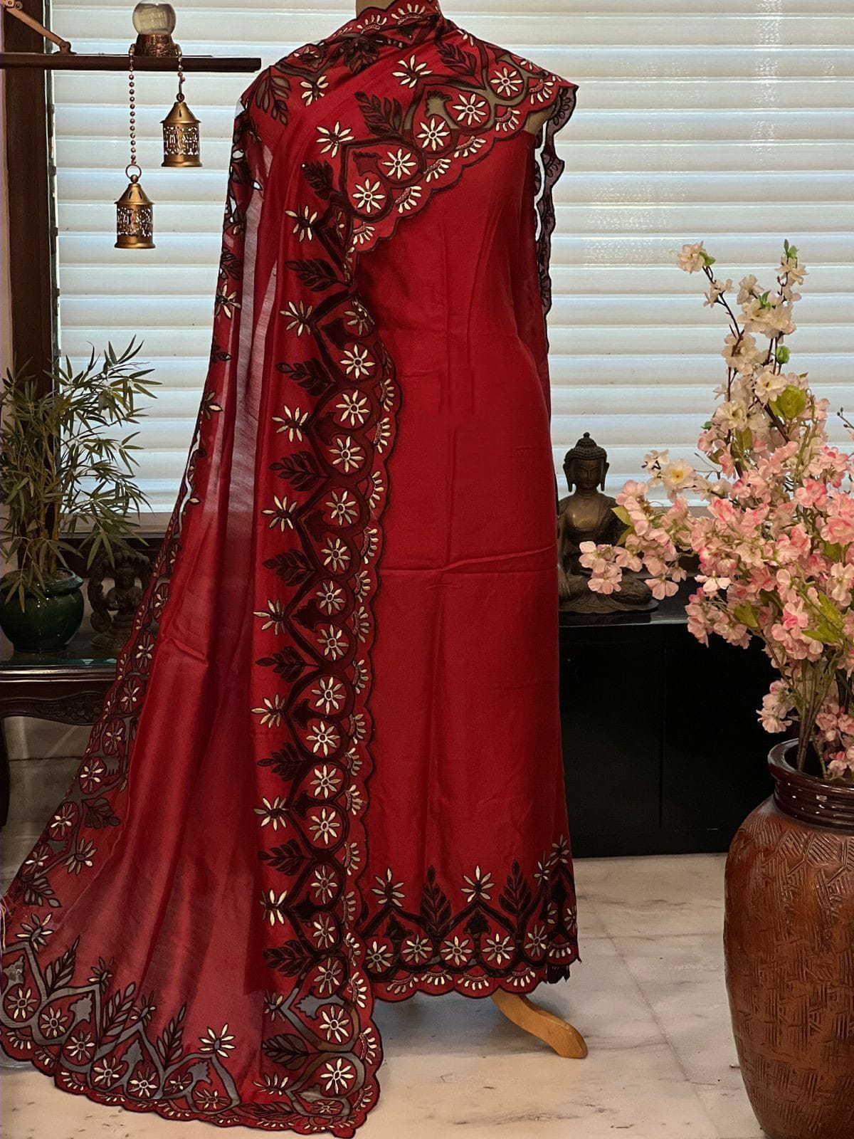 ATHARVA Cutwork Embroidery Salwar Kameez/Chanderi Cut-Work Shirt & Dupatta/Santoon Bottom/Custom Stitch Unstitch/Plazo/Pant/CUT81059