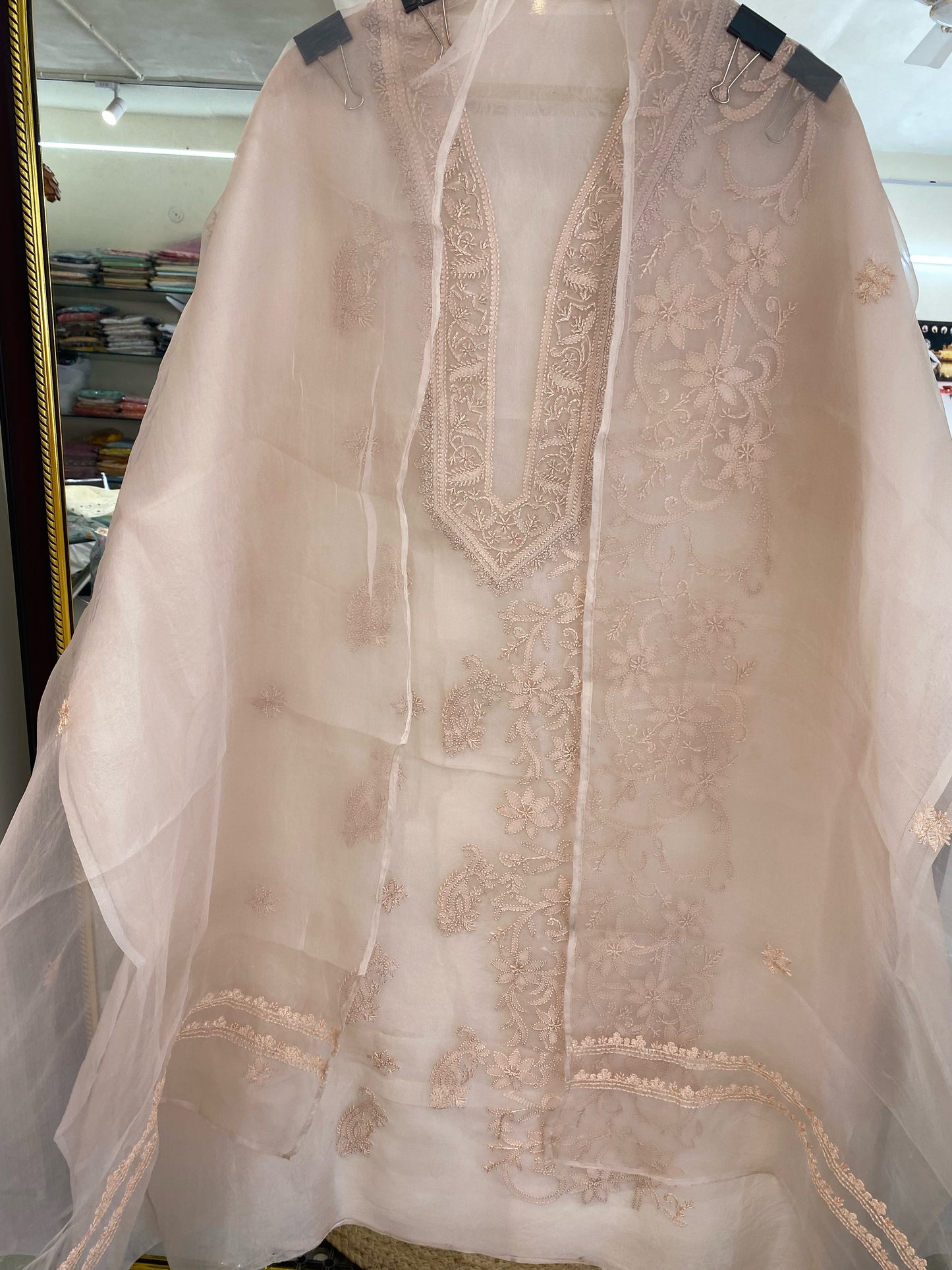 Atharva Heritage Sheer Luxury “Handcrafted 2-Taar Shadow Lucknowi Embroidered Suit – Pure Silk Organza | Limited Edition LUCK0101