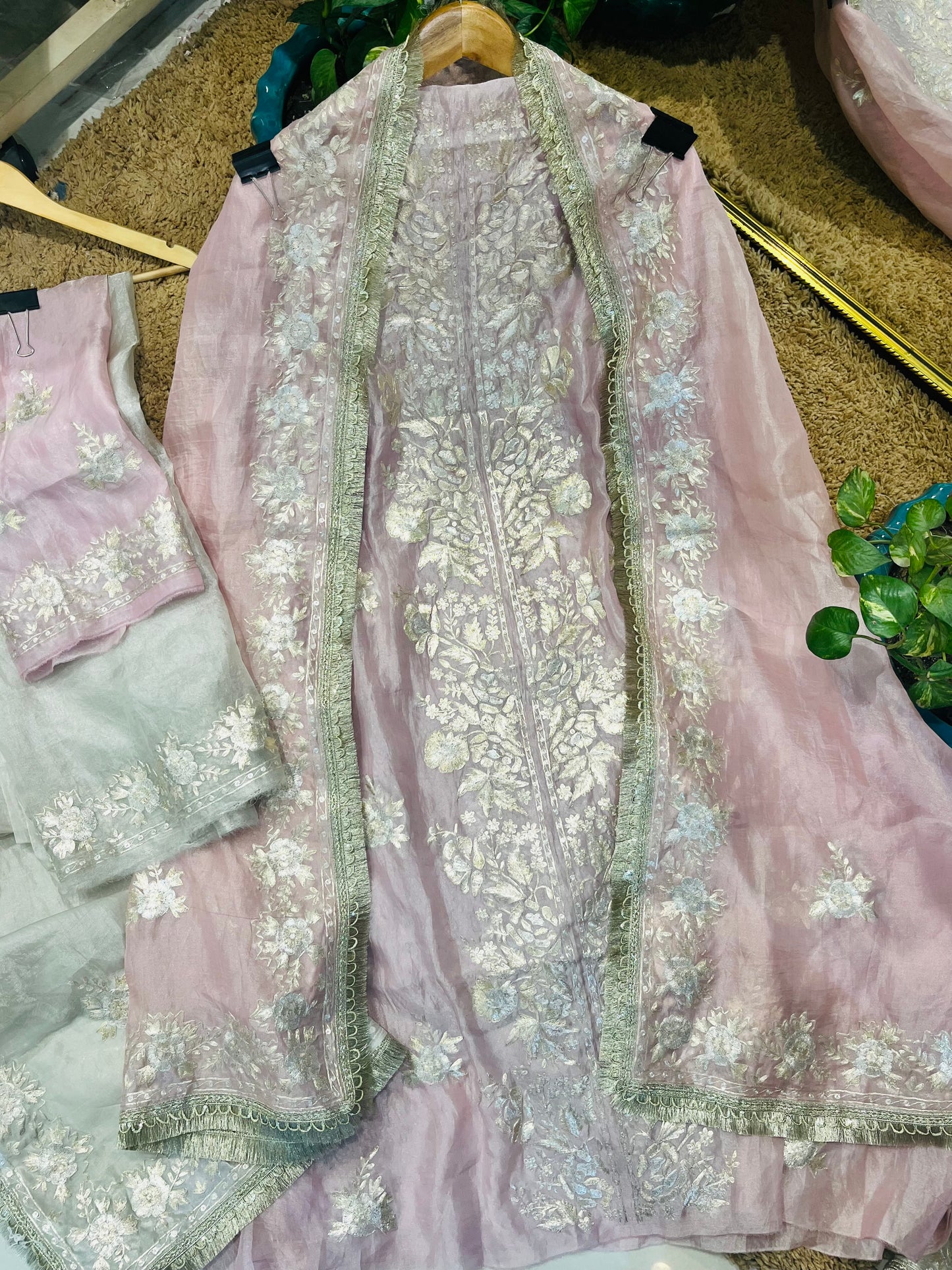 POWDER PINK Handwoven TISSUE INTRICATELY HAND WOVEN /MAHARANI LUXURY TISSUE SILK SUIT MTC0027(Pink)