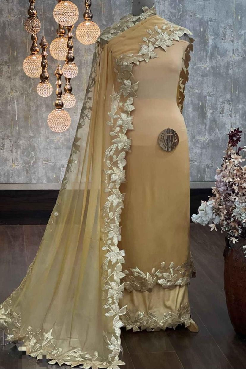 ATHARVA Hand Embroidery Salwar Kameez/Georgeete Cut-Work/Applique Shirt & Dupatta/Santoon Bottom/Custom Stitch Unstitch/Plazo/Pant/ CUT8058