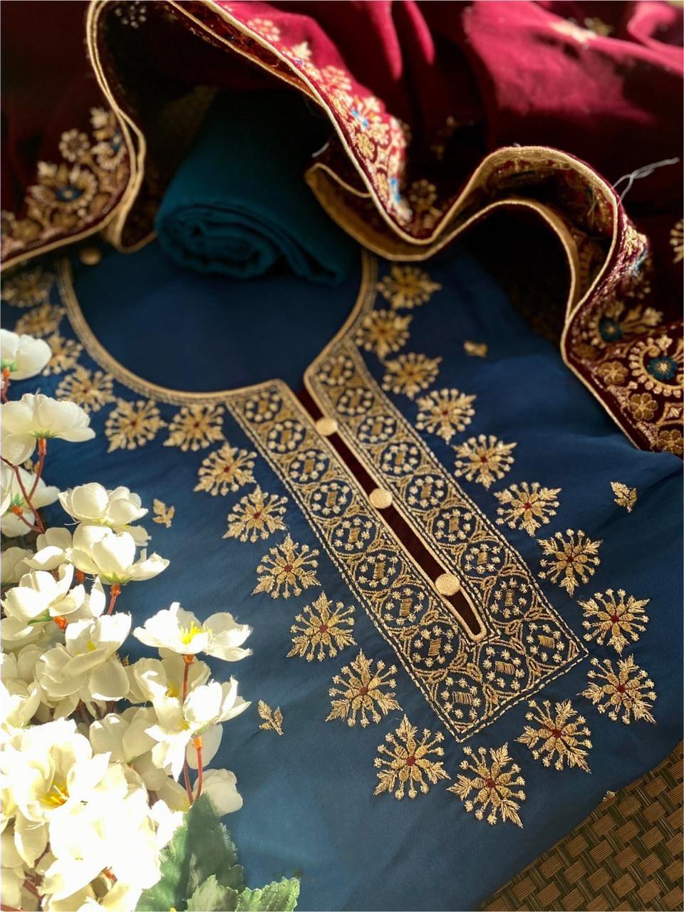 Atharva Heritage/Kashmiri Embroidered The Winter silk kurta with Velvet dupatta 2024 Edits EM1035