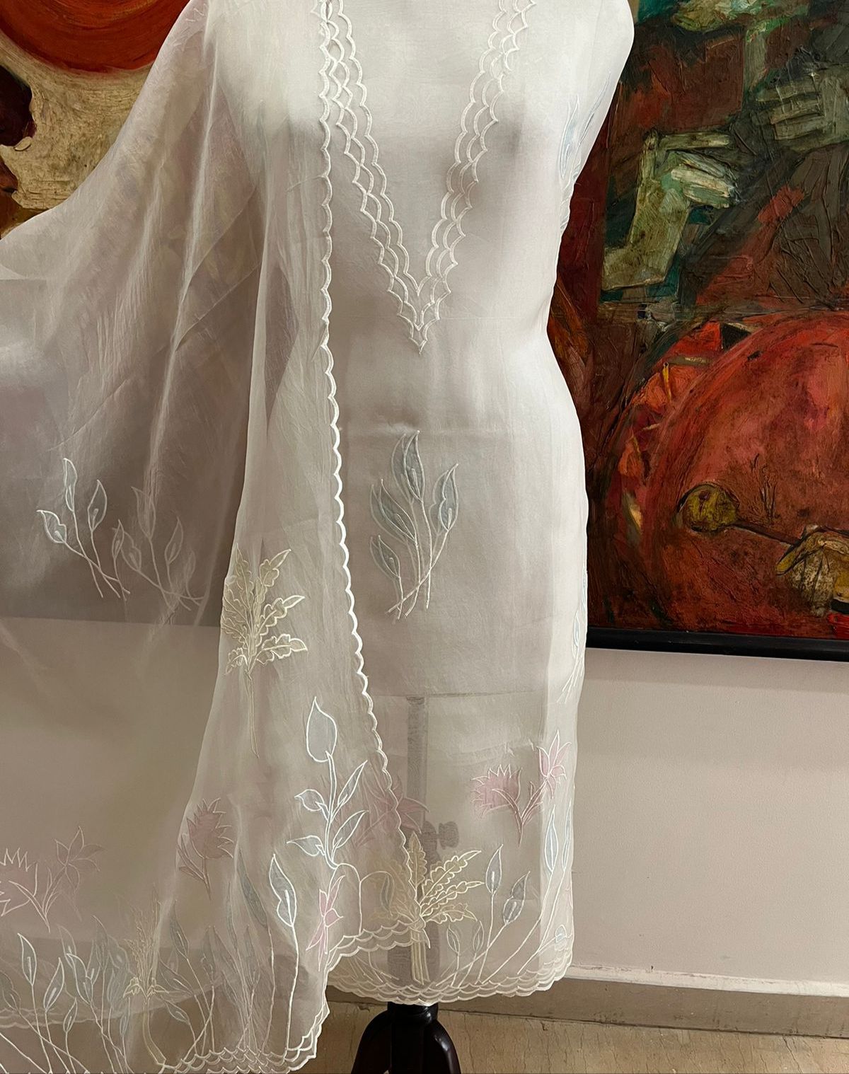 ATHARVA HERITAGE SHEER LUXURY PURE SILK ORGANZA APPLIQUE UNSTITCHED SUIT SHEER00151