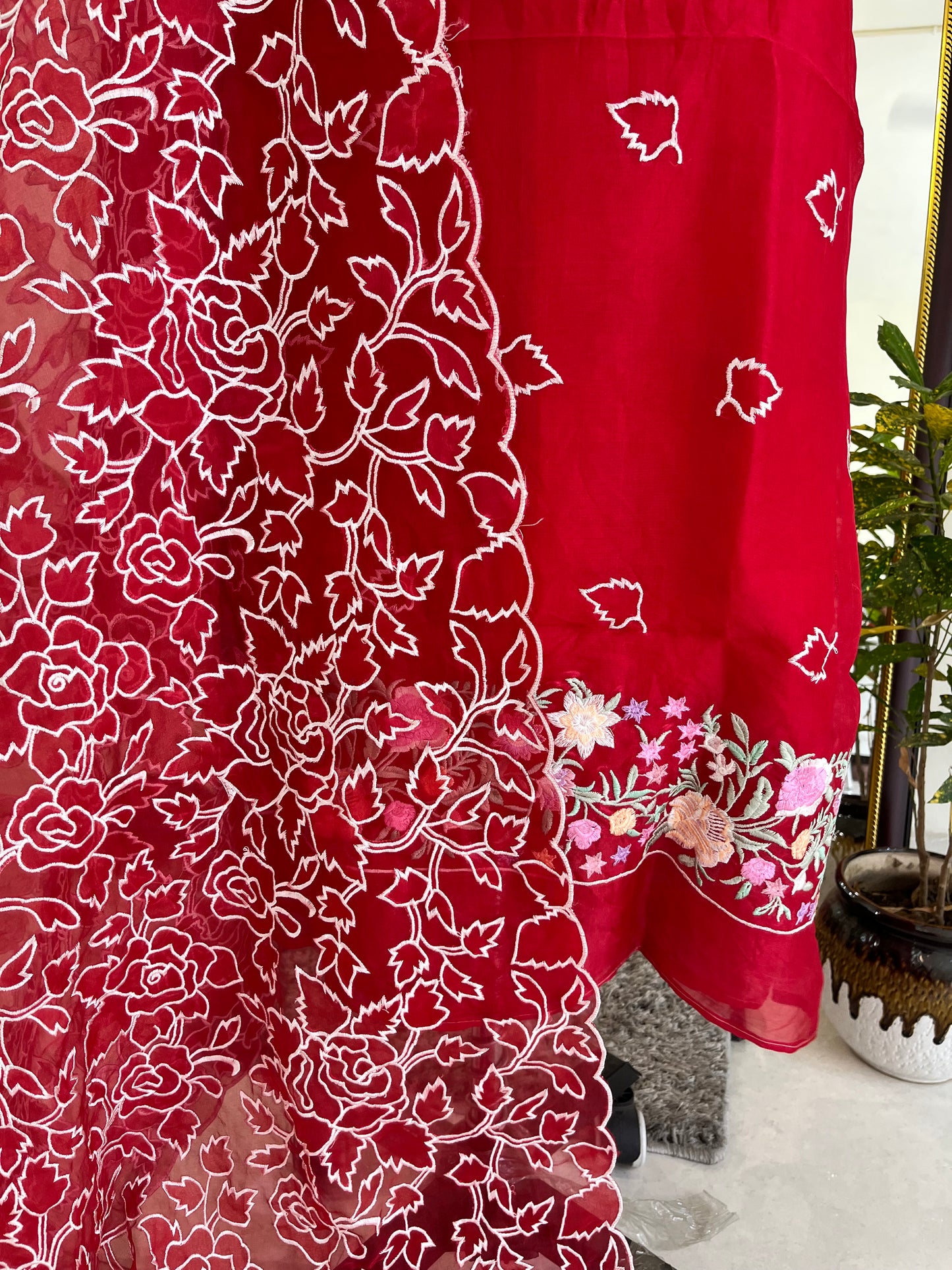 SHEER LUXURY PURE SILK ORGANZA PARSI APPLIQUE SUIT SHEER0030