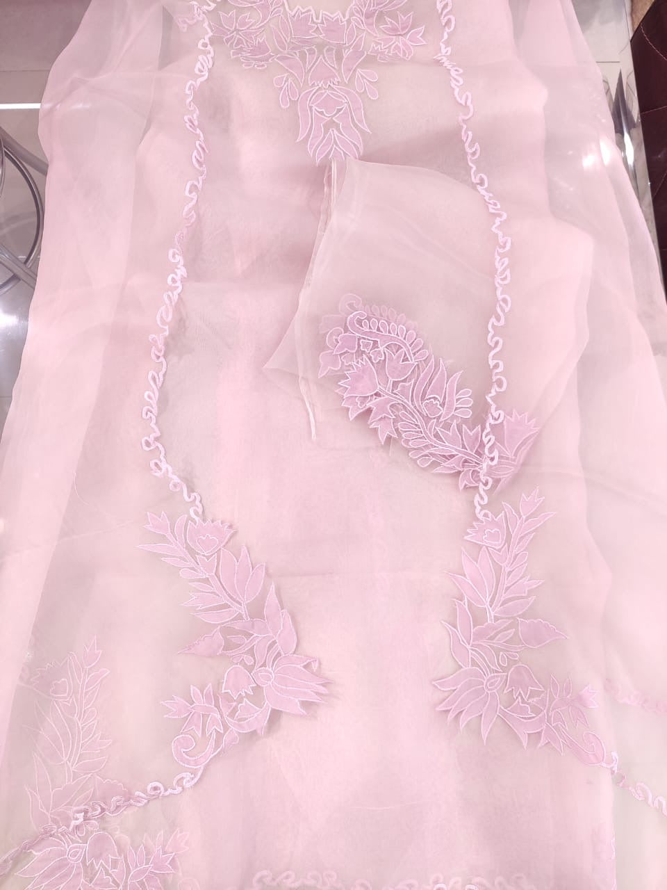 Sheer Luxury Pakistani Appliqué Suit PL002 Powder