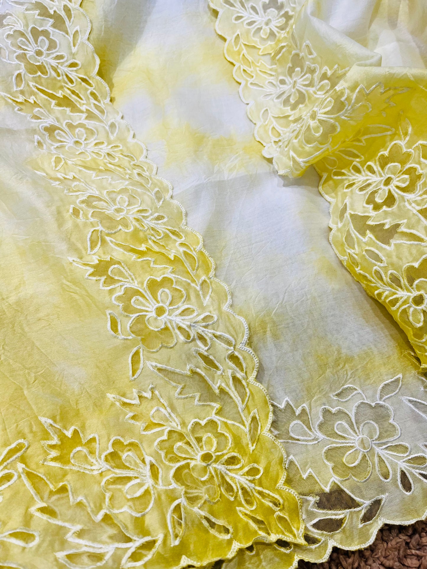 ATHARVA Hand Applique /Cutwork Embroidery Salwar Kameez/pure Chanderi Silk Ombre Shirt & Dupatta/Santoon Bottom/Custom Stitch Unstitch/Plazo/Pant/ CUT8065 Yellow