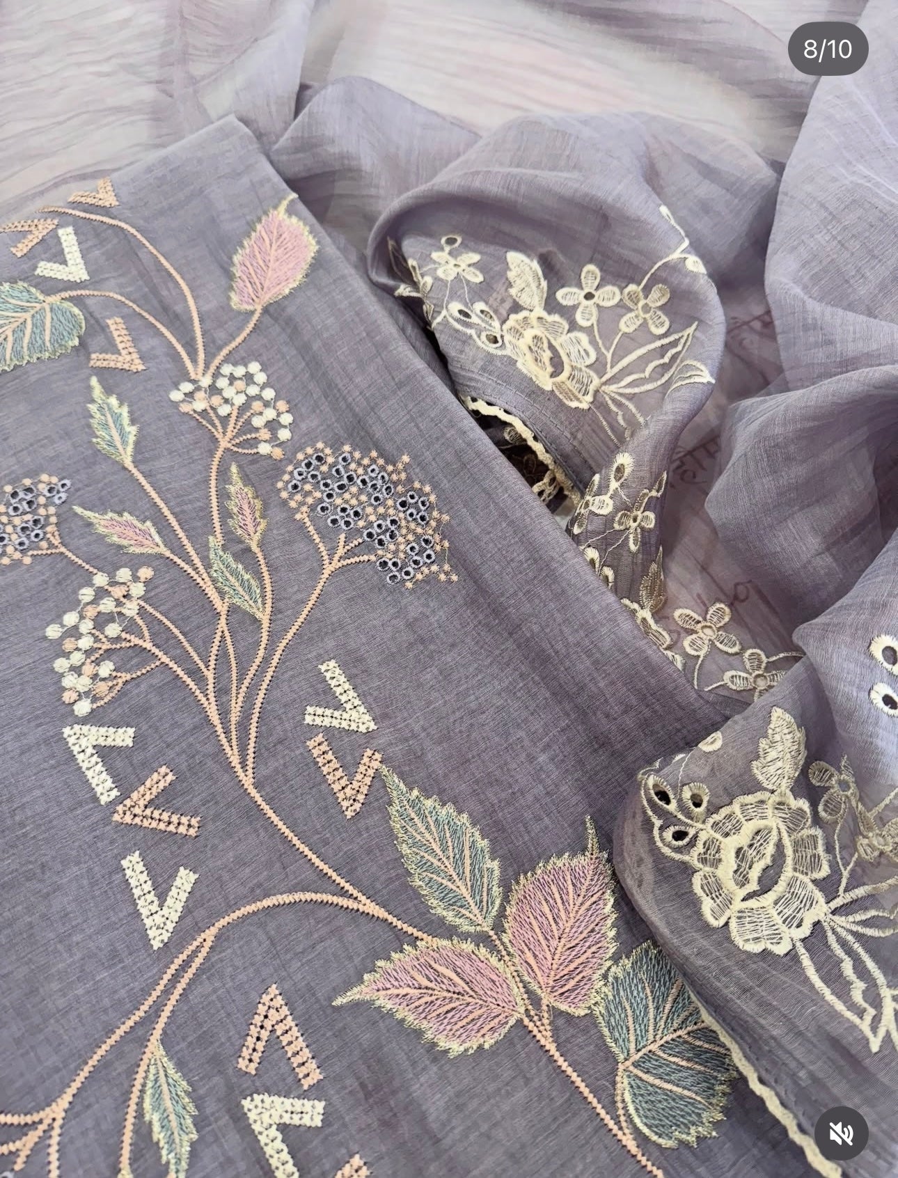 Atharva Heritage Thread Embroidered Pure Mul Chanderi Suit edits MC70012 Lavender