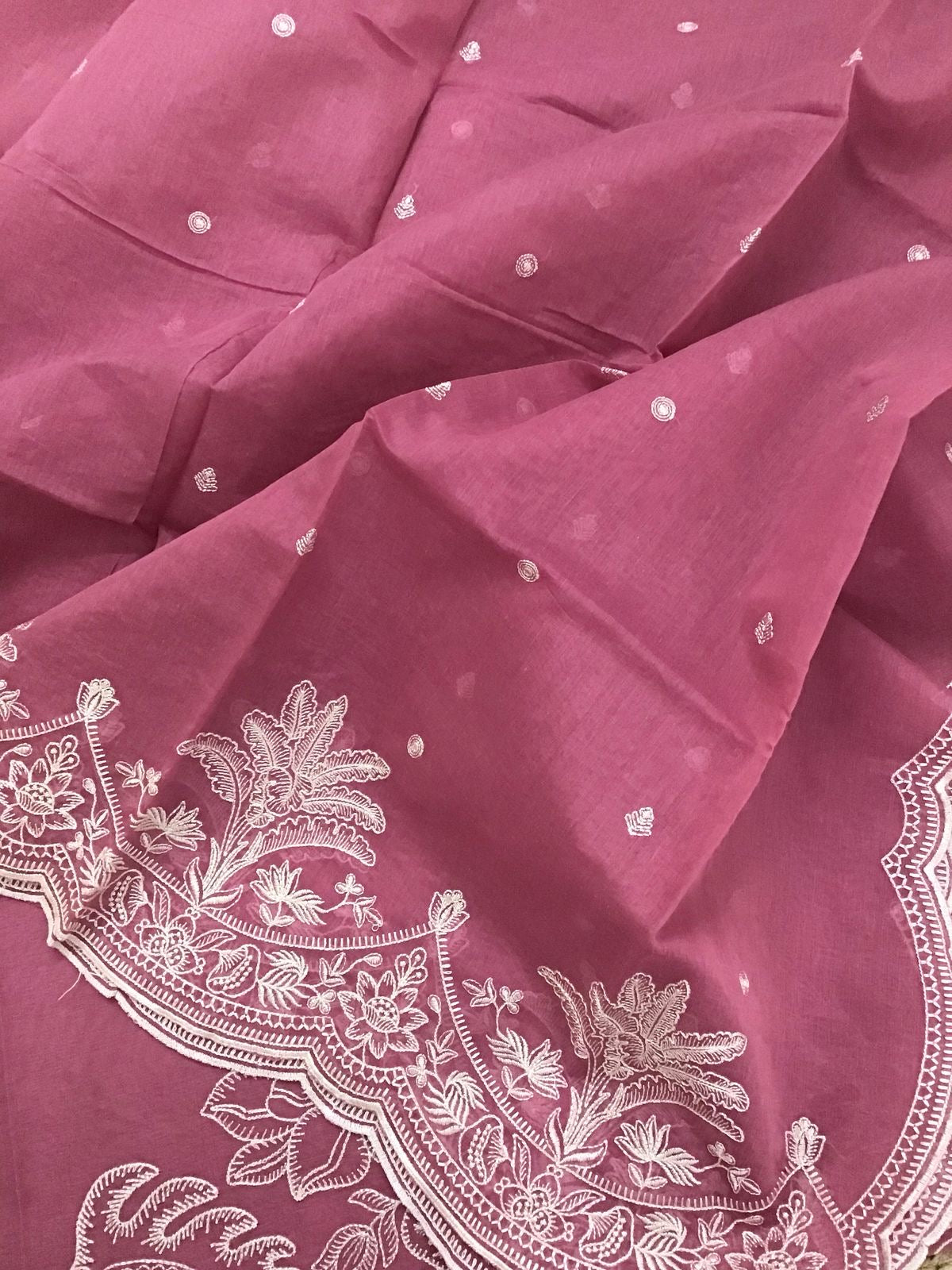 PURE MUL CHANDERI kurta AND Dupatta PARSI GARA UNSTITCHED SUIT CH54237 Pink
