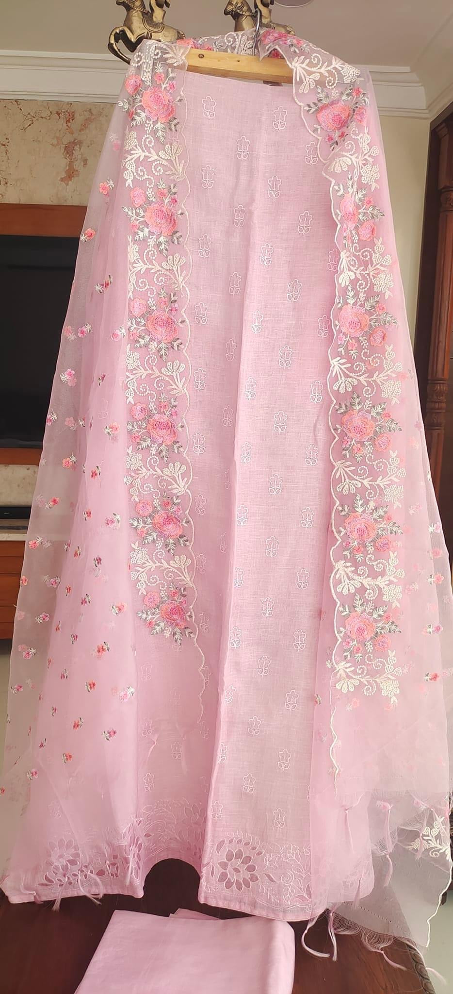 PURE CHANDERI SILK kurta AND ORGANZA Dupatta EDITS LC1701 Pink