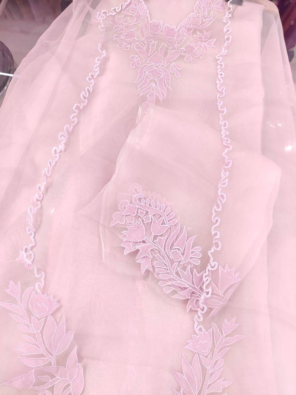 Sheer Luxury Pakistani Appliqué Suit PL002 Powder