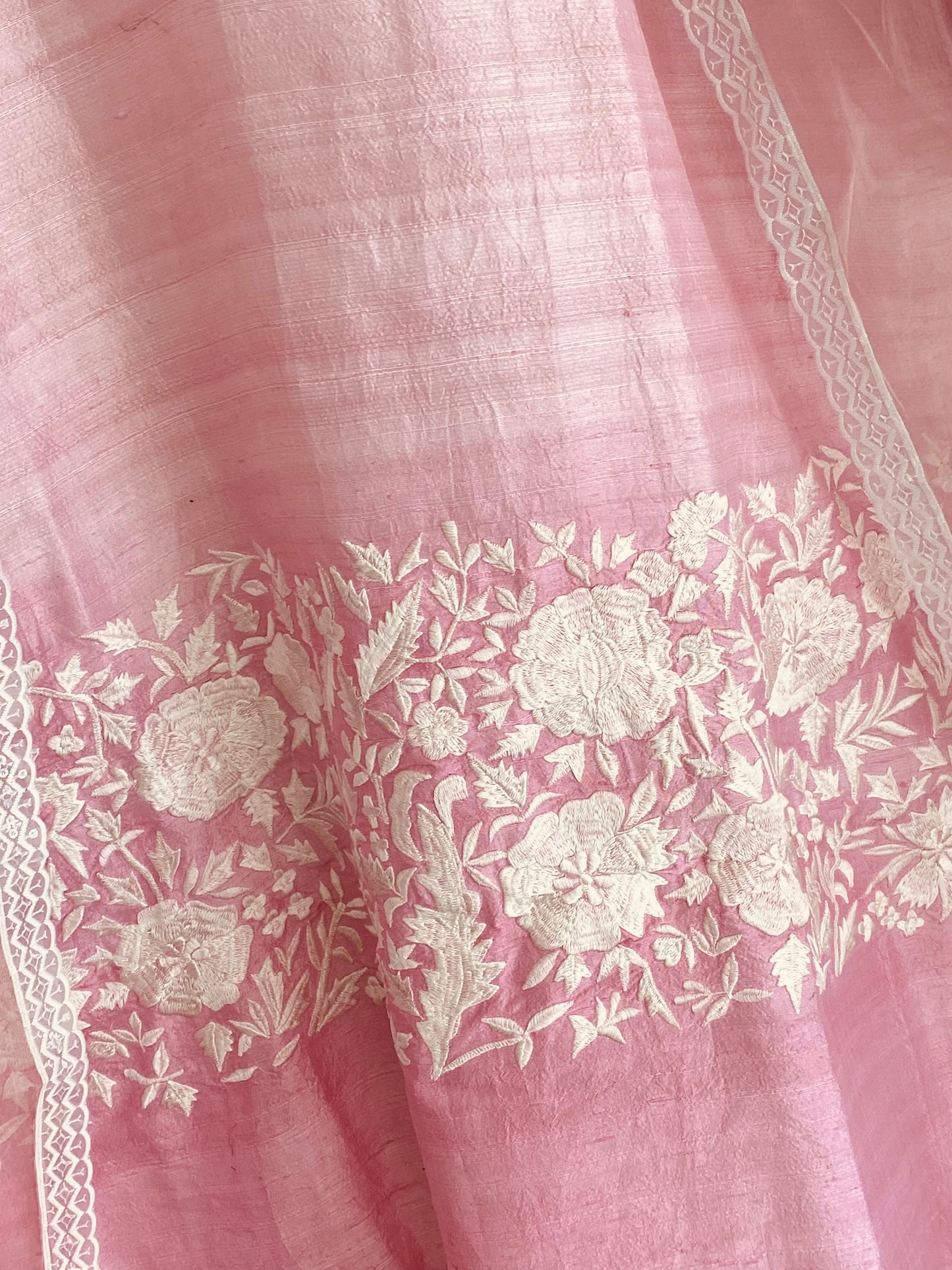 Atharva Heritage/HAND EMBROIDERED PARSI GARA PURE CHANDERI SILK 70 GRAMS Indian suit PRP001