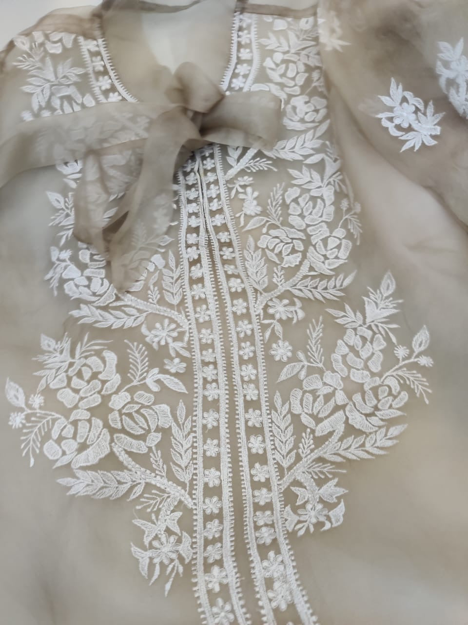 Atharva Heritage Sheer Luxury Silk Organza Lucknowi Semi Stitched Top SLT001I