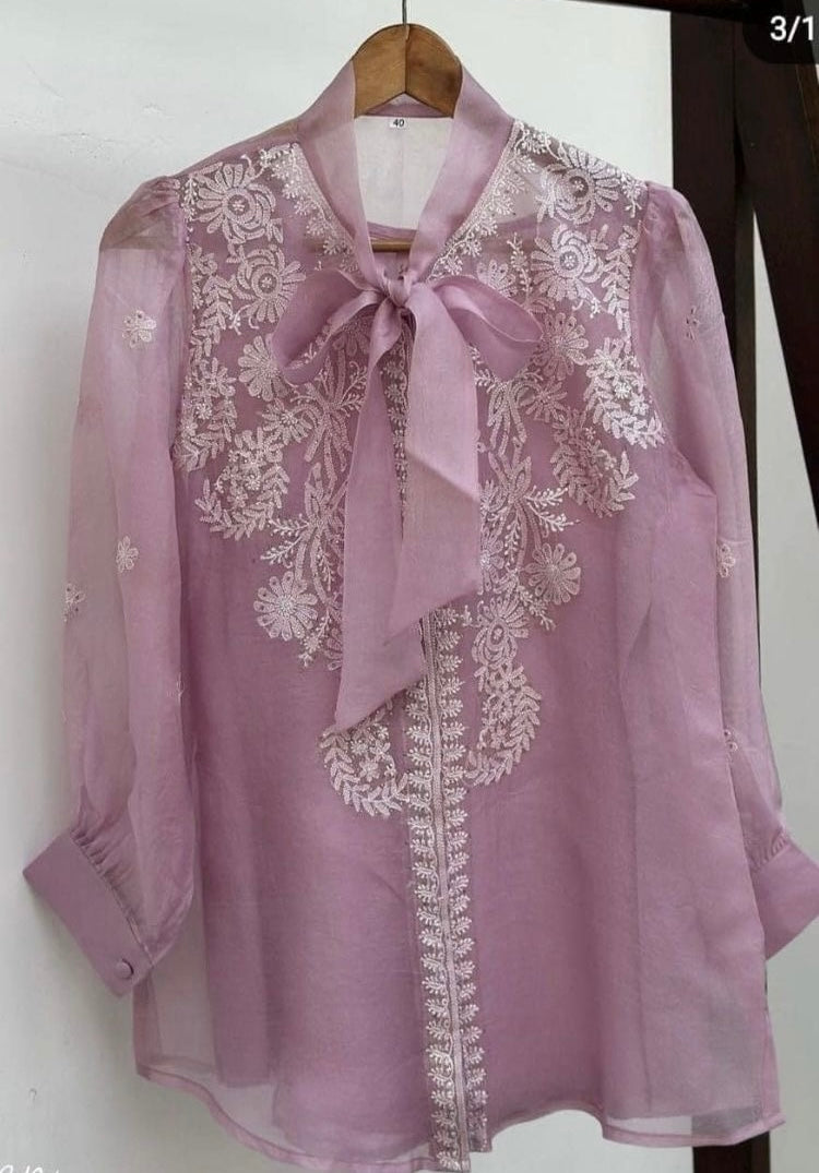 Sheer Luxury Silk Organza Lucknowi Semi Stitched Top SLT003