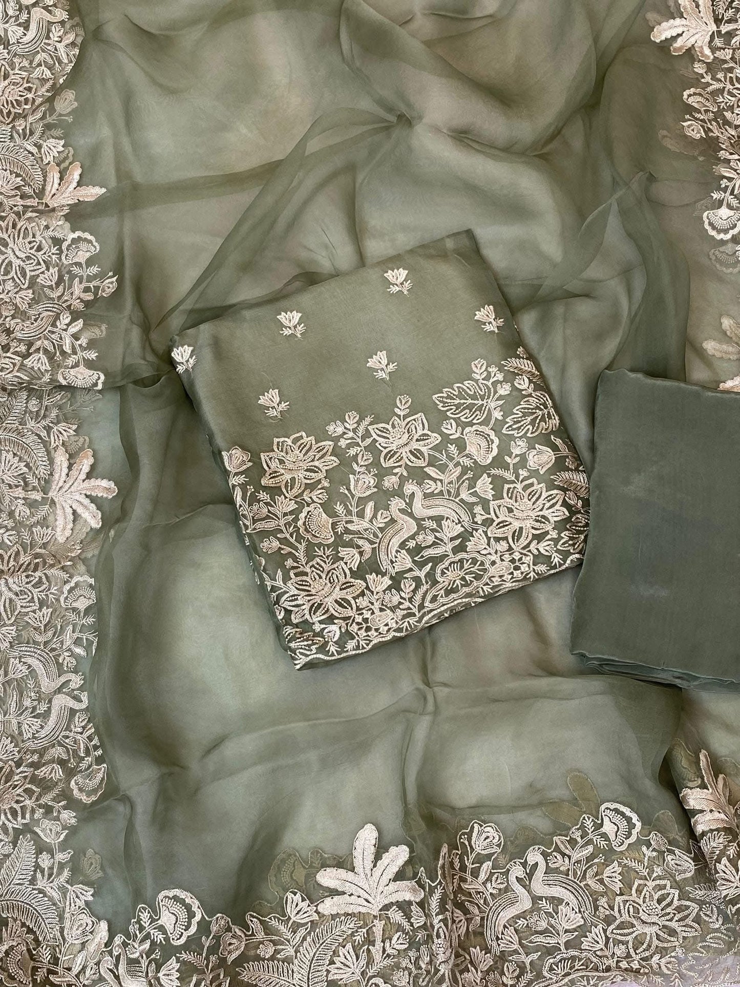 Sheer Luxury Pure Silk Organza Thread Embroidered Suit SLP00151