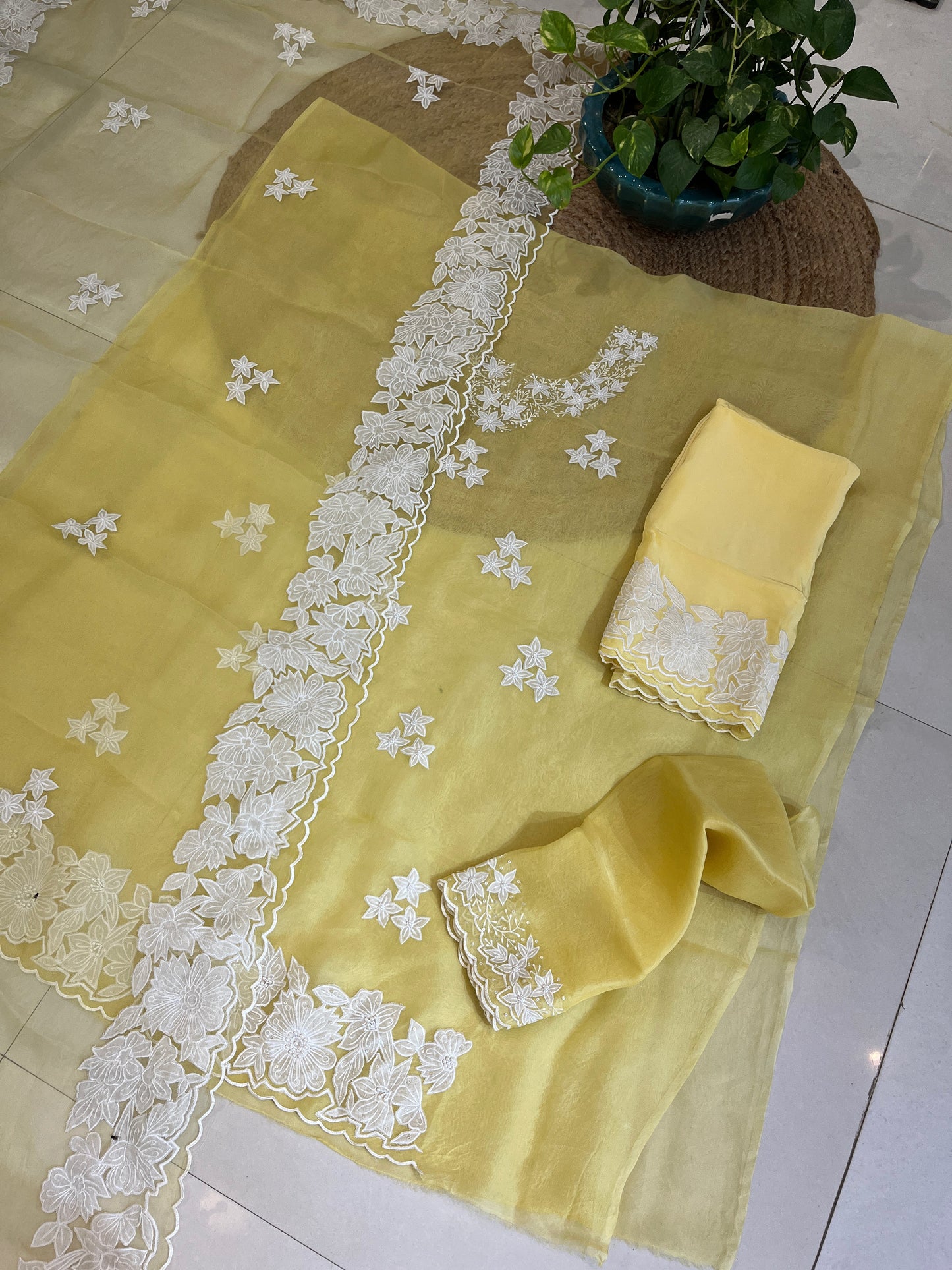 Atharva Heritage Sheer Luxury Pakistani Appliqué Suit PL0015Y Yellow