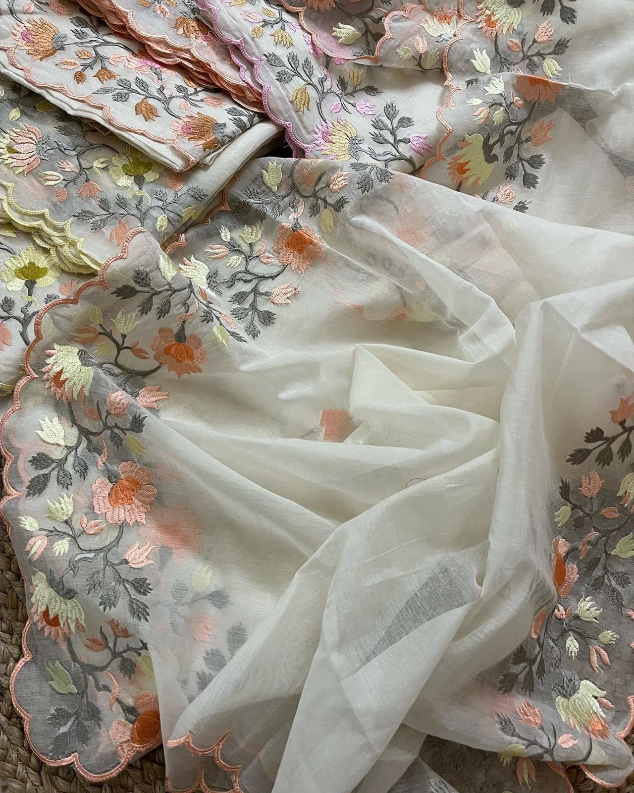 PURE MUL CHANDERI PARSI GARA UNSTITCHED SUIT CH5420 Ivory