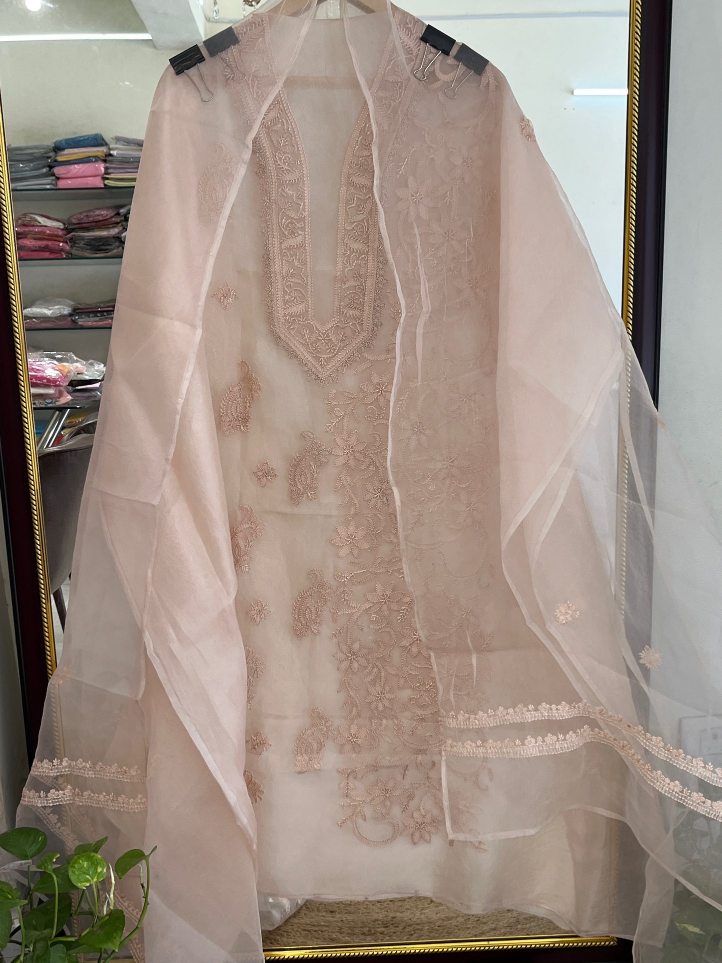 Atharva Heritage Sheer Luxury “Handcrafted 2-Taar Shadow Lucknowi Embroidered Suit – Pure Silk Organza | Limited Edition LUCK0101