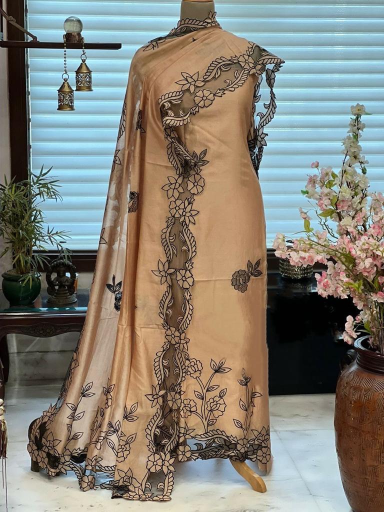 ATHARVA Hand Embroidery Salwar Kameez/Chanderi Cut-Work Shirt & Dupatta/Santoon Bottom/Custom Stitch Unstitch/Plazo/Pant/CUT8029