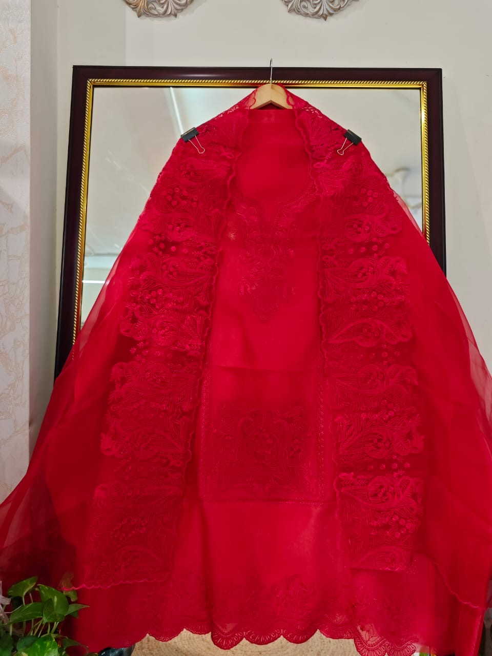 Sheer Luxury Pakistani unstitched Suit RED SLP001
