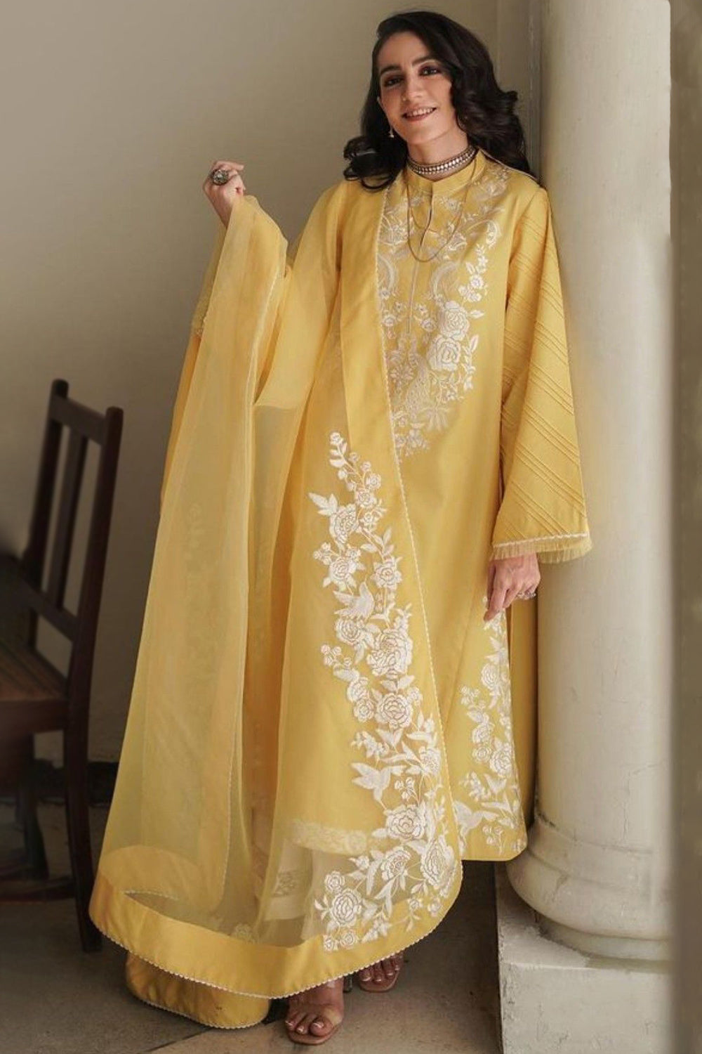 Pure Chanderi Silk 70 Grams with Pure MUL Chanderi dupatta Pakistani suit PRP00417 Yellow