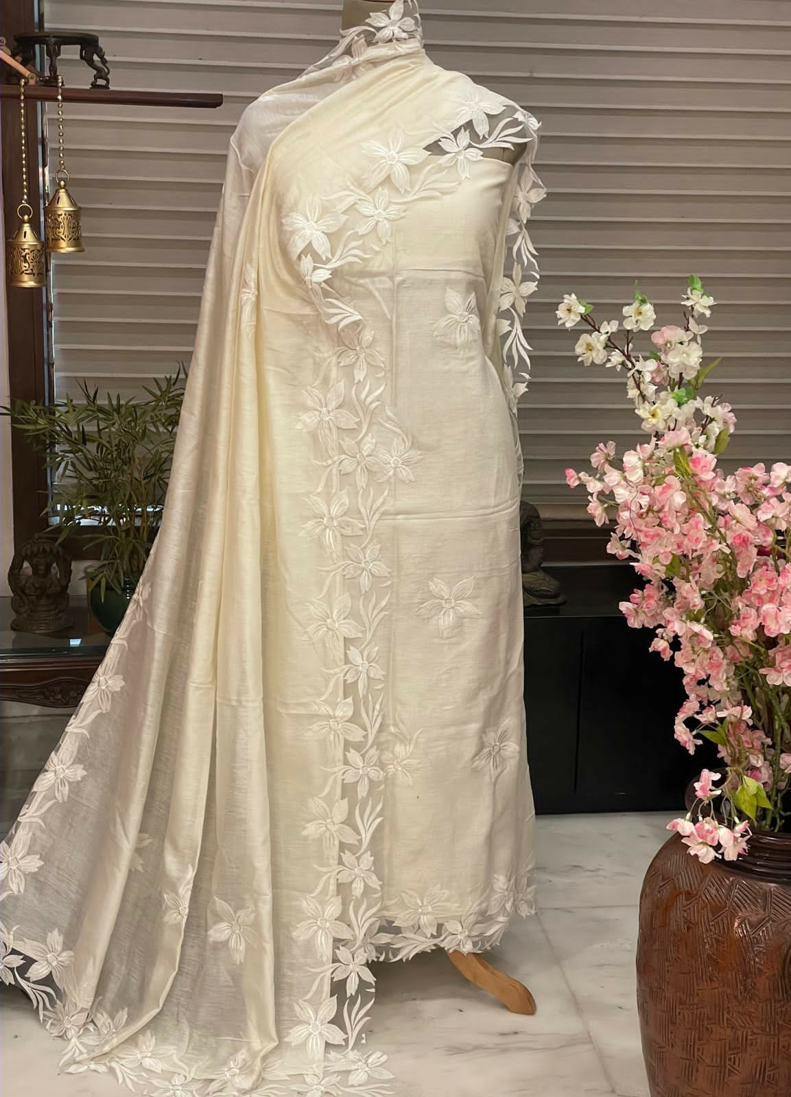 ATHARVA Hand Embroidery Salwar Kameez/Chanderi Appliqué -Work Shirt & Dupatta/Santoon Bottom/Custom Stitch Unstitch/Plazo/Pant/CUT8030