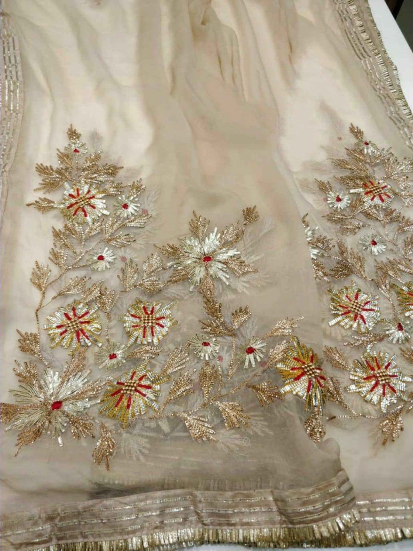 ATHARVA Hand Embroidery Salwar Kameez /Chiffon Dupatta With Stunning Gota & Trim/Custom Stitch Unstitch/Gift/Patiala/Anarkali/Churridar/CH17320 Beige