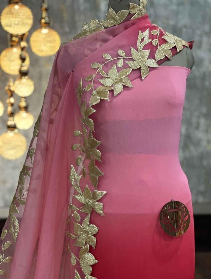 ATHARVA Hand Embroidery Salwar Kameez/Georgeete Cut-Work/Applique Shirt & Dupatta/Santoon Bottom/Custom Stitch Unstitch/Plazo/Pant/ CUT8058