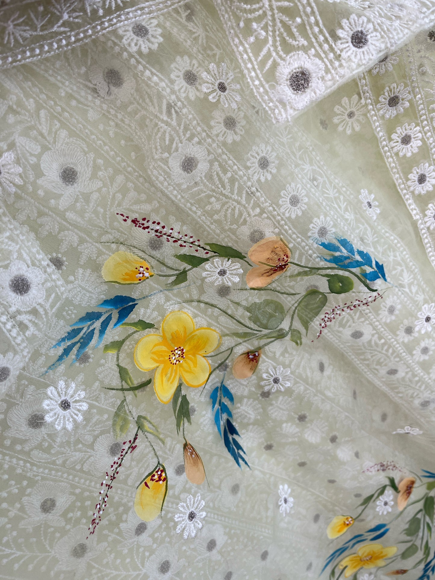 ATHARVA Hand Embroidery Salwar Kameez/Georgette/yellow/hand painted / lucknowi Emb/Custom Stitch/Churidar/Anarkali/Plazo/GE9098
