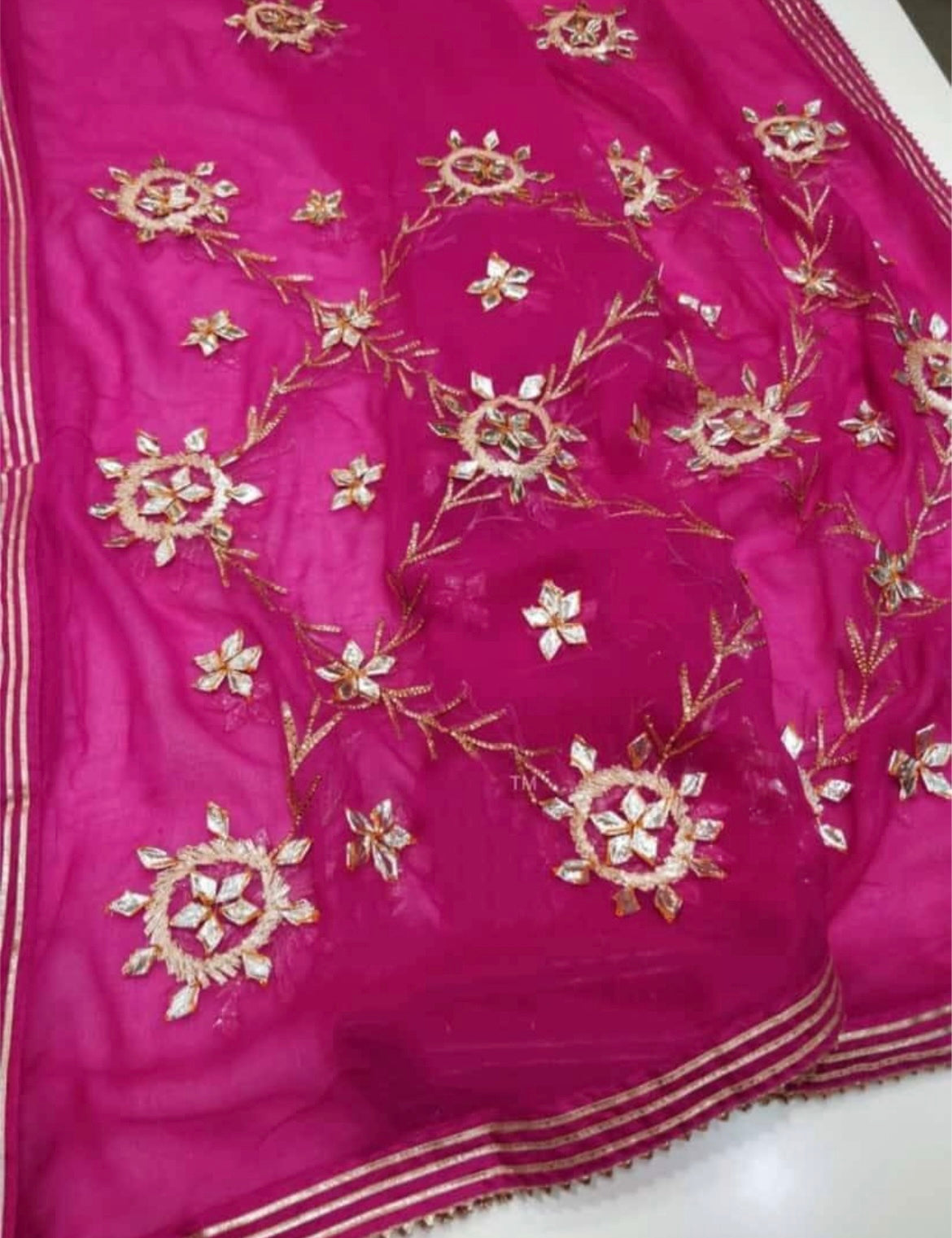 ATHARVA Hand Embroidered Salwar Kameez w/Magenta Pink Chanderi Shirt/Gota Pati Chiffon Dupatta/Custom Stitch Unstitch/Custom Anarkali/CH1800