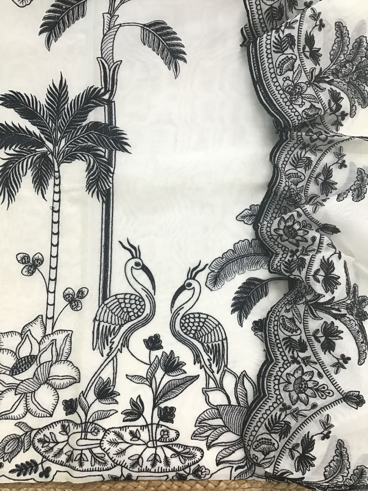 PURE MUL CHANDERI kurta AND Dupatta PARSI GARA UNSTITCHED SUIT CH54237WB White And Black