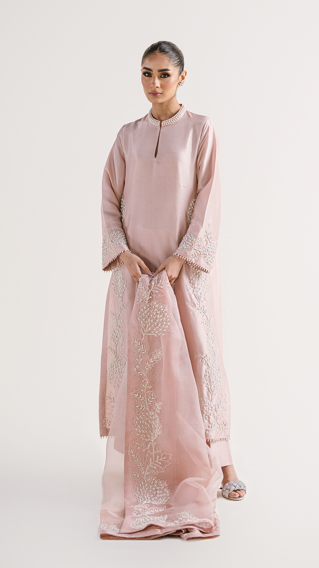 Sheer Luxury Pure Silk Ready to Wear Pakistani Suit SLP0012 Powder Pink