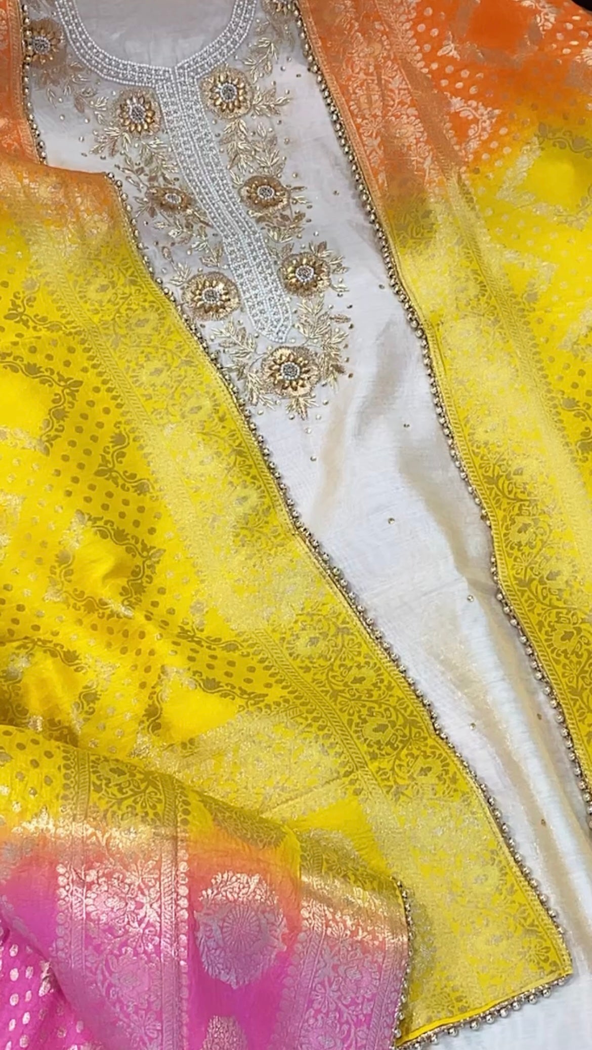 ATHARVA Hand Embroidery Salwar Kameez/Chanderi Ladies Suit/Banarsi Silk Dupatta/Stones/Custom Stitch Unstitch/Embroidery Potli/Gift/CH16767