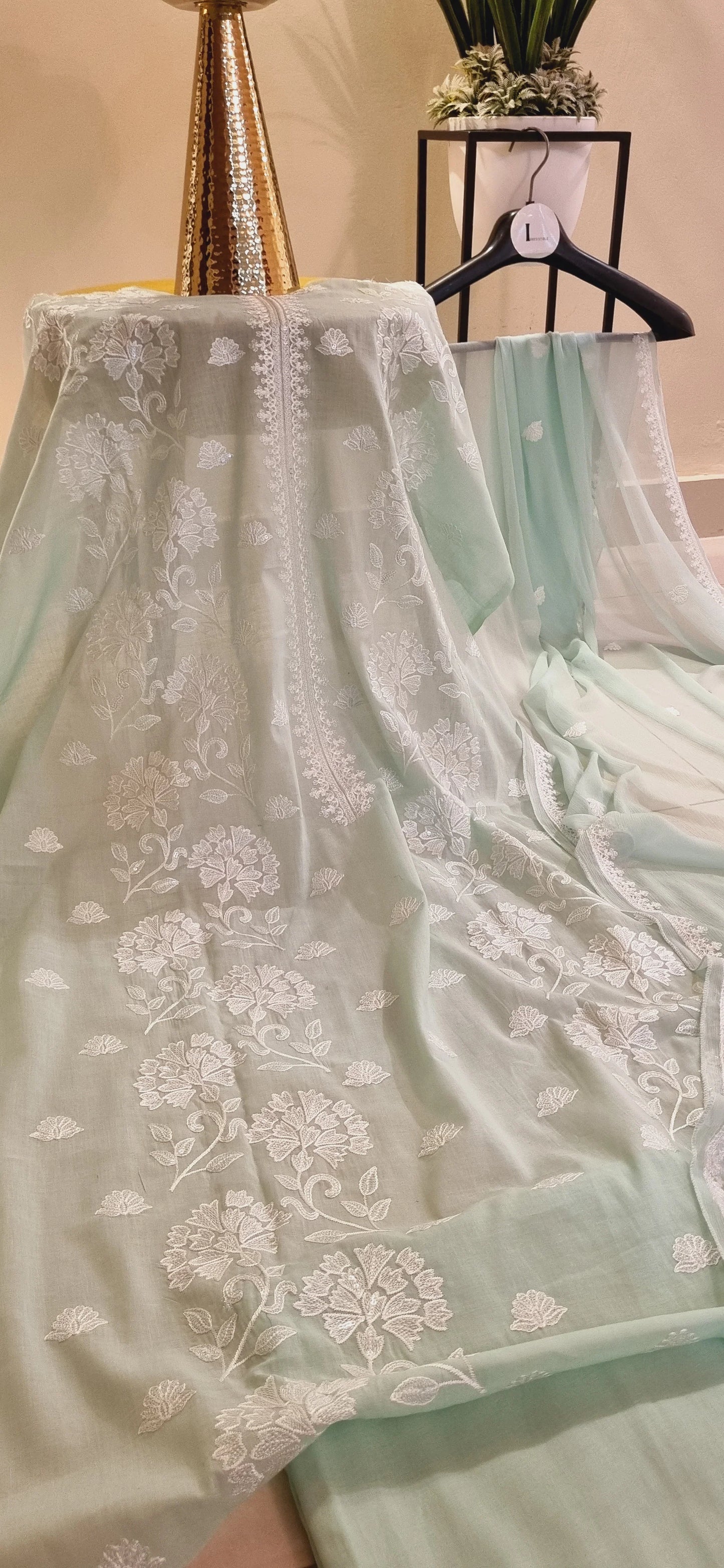 Atharva Heritage Mint Green Ivory Embroidered Pakistani Suit – Pure Silk Organza AH1813MP17