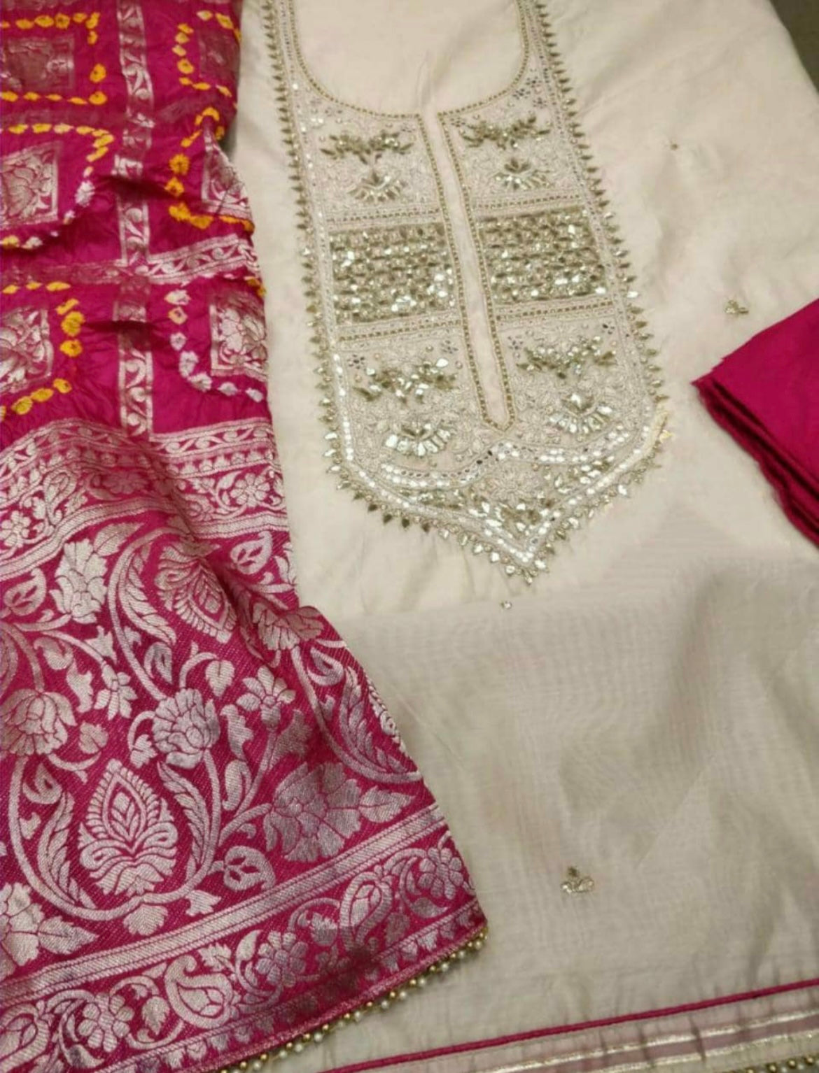 ATHARVA Hand Embroidery Salwar Kameez/Chanderi Ladies Suit/Banarsi Bandhani Dupatta/Stones/Custom Stitch Unstitched /Gift/CH16770