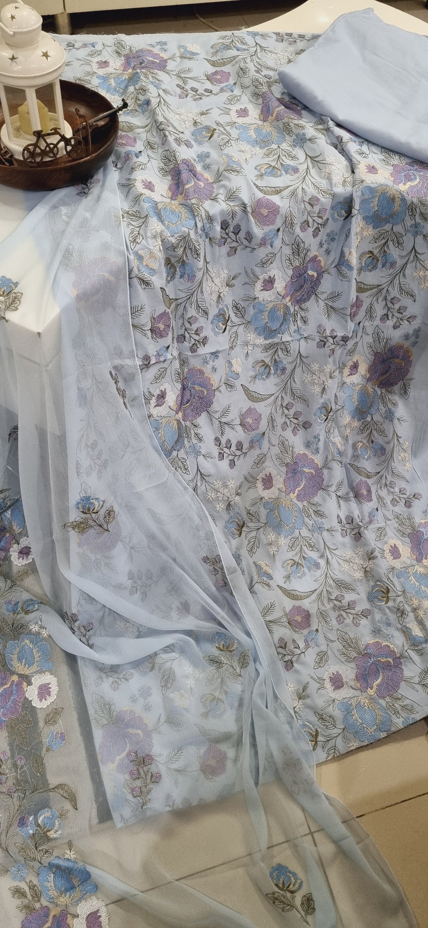 Pure Mul Chanderi Kurta/Pure Chiffon Dupatta / French Thread Embroidered SUIT CHO00162 Grey