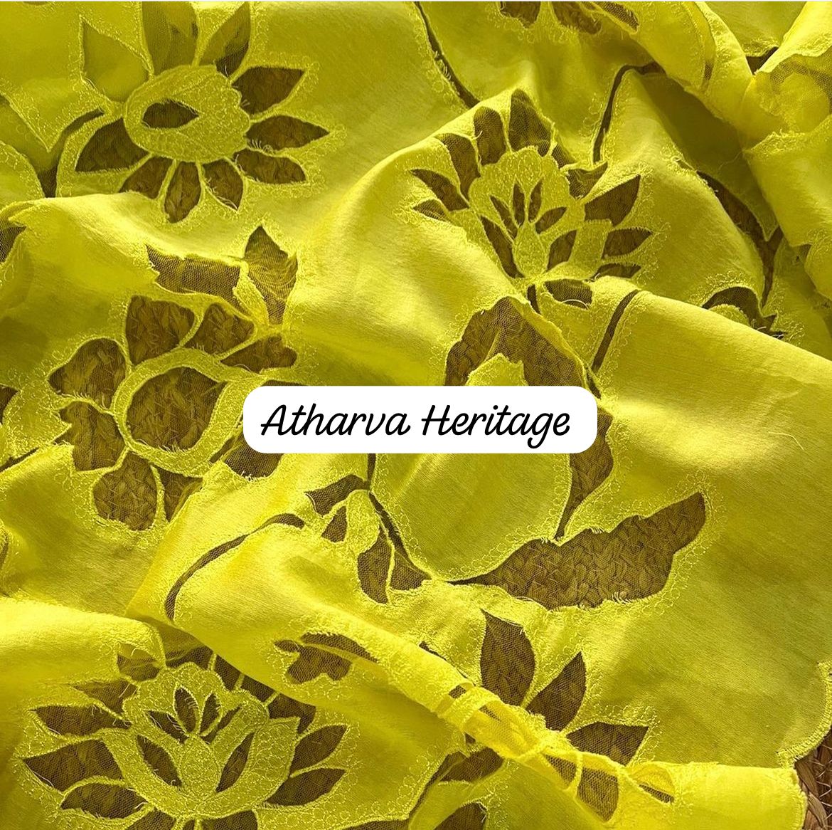 ATHARVA Applique Embroidery Salwar Kameez/Chanderi Cut-Work Shirt & Dupatta/Santoon Bottom/Custom Stitch Unstitch/Plazo/Pant/CUT8115
